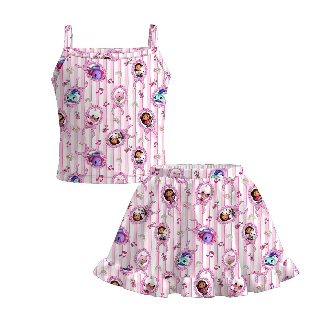 (Pre Order+Prepack Zone)Girls Summer Cartoon Print Dress&Skort Set(Mix Size)