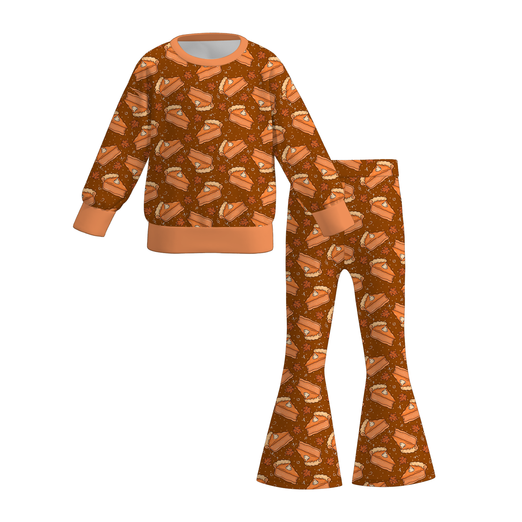 (Pre Order+Prepack Zone)Girls Fall Pumpkin Print Sweatshirt Suit