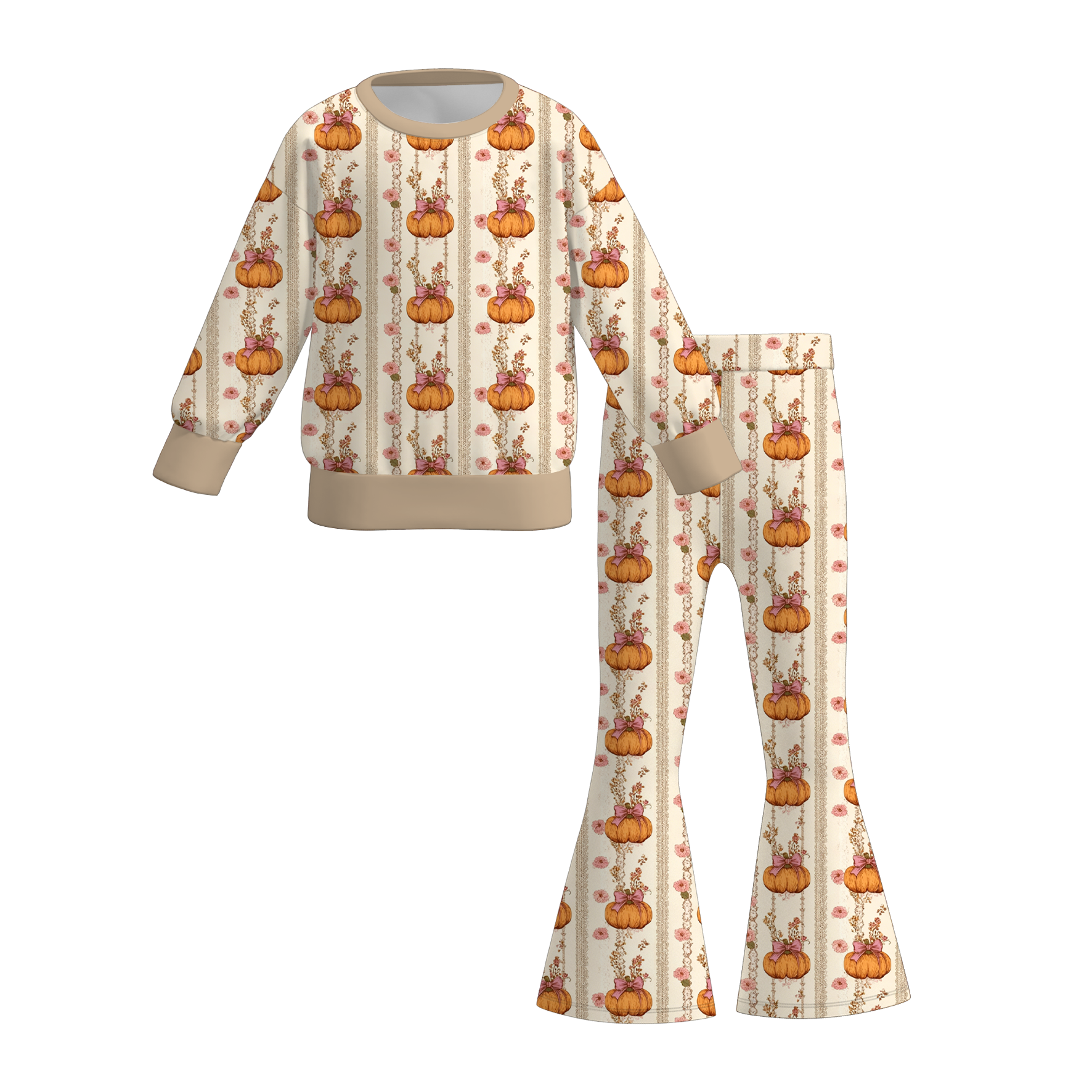 (Pre Order+Prepack Zone)Girls Fall Pumpkin Print Sweatshirt Suit
