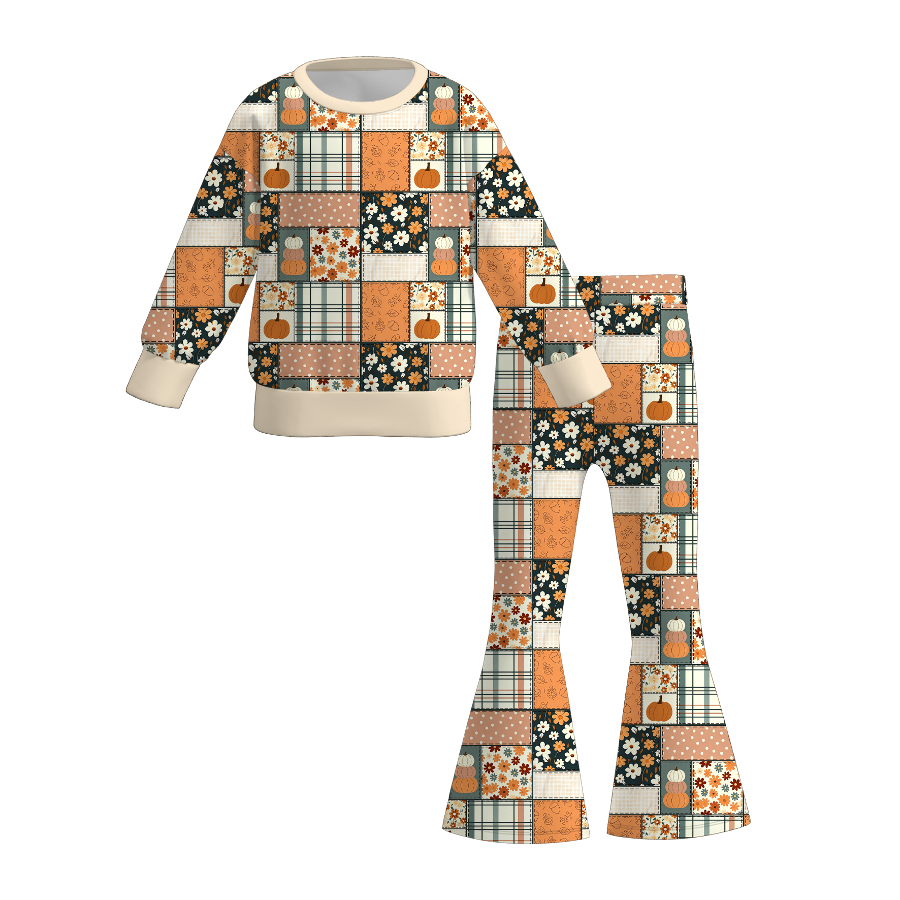 (Pre Order+Prepack Zone)Girls Fall Pumpkin Print Sweatshirt Suit