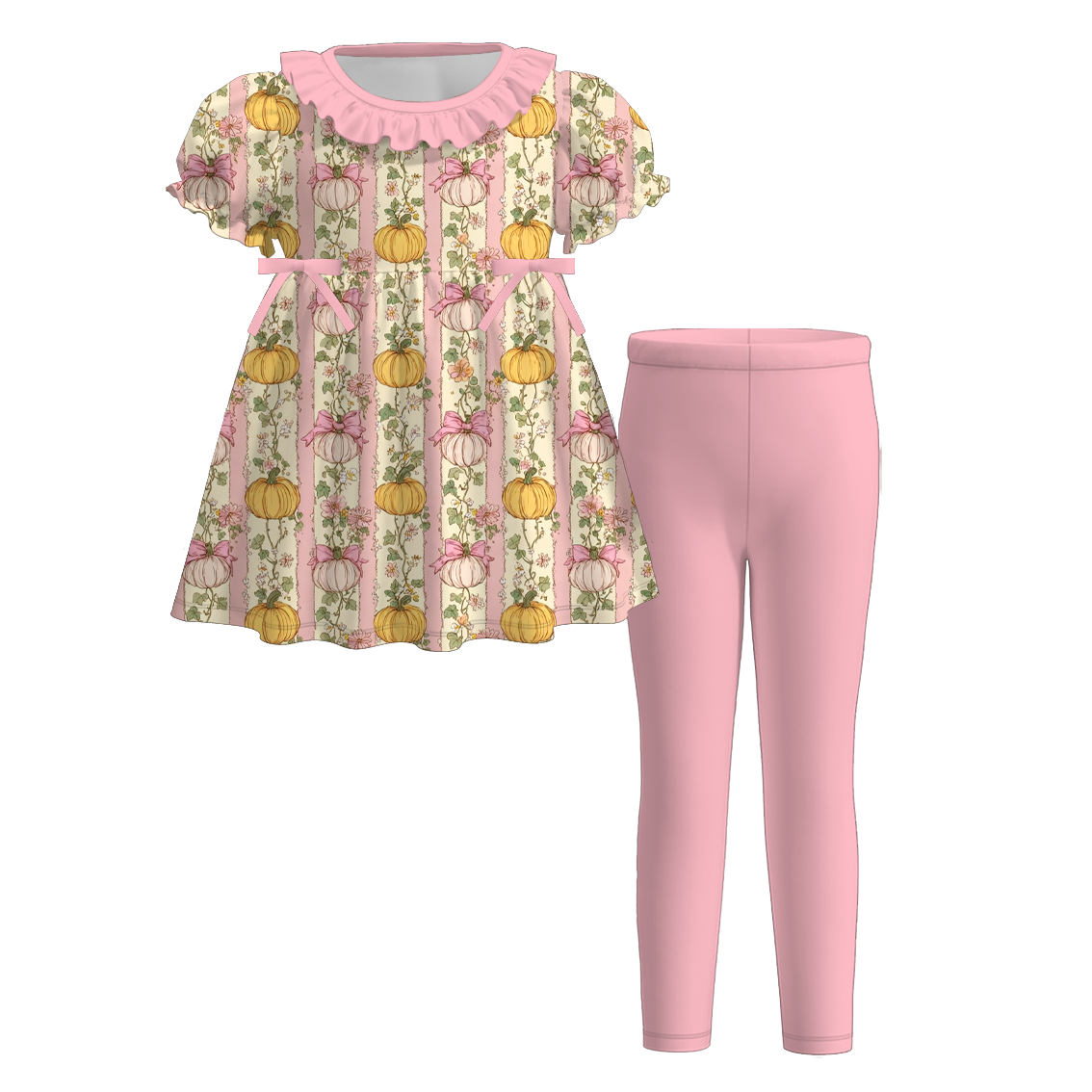 (Pre Order+Prepack Zone)Girls Fall Pumpkin Print Outfit Set