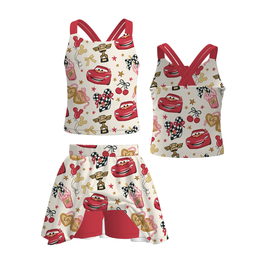 (Pre Order+Prepack Zone)Girls Summer Cartoon Print Skort Set