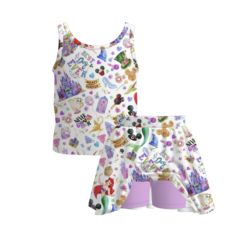 (Pre Order+Prepack Zone)Girls Summer Cartoon Print Skort Set