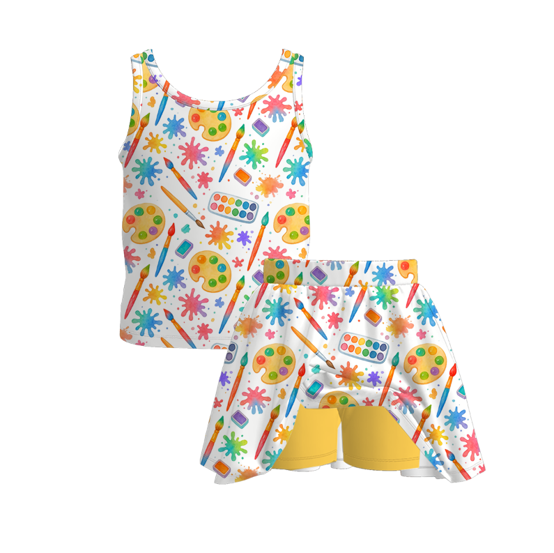 (Pre Order+Prepack Zone)Girls Summer Back To School Print Skort Set