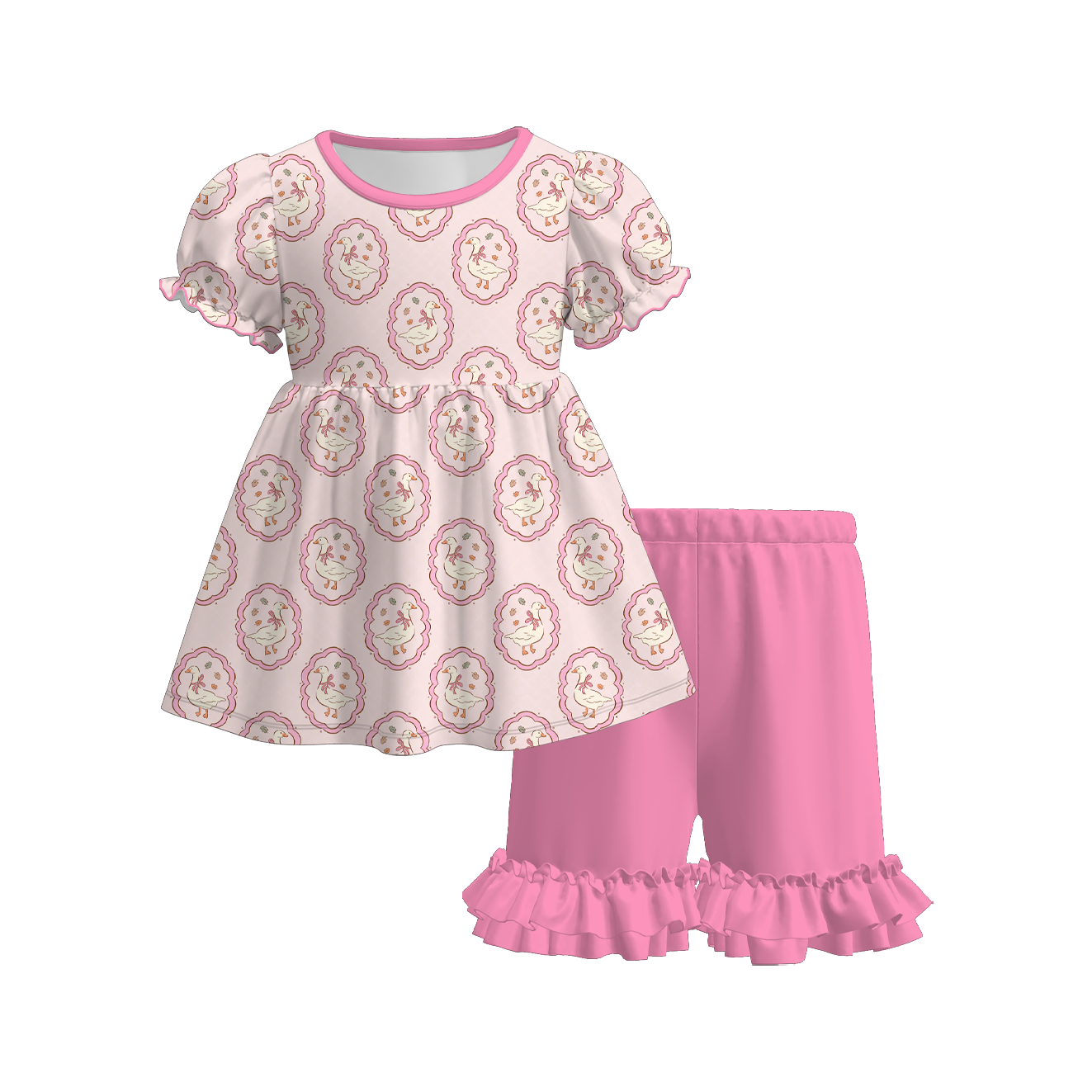 (Pre Order+Prepack Zone)Girls Fall Print Ruffle Shorts Set