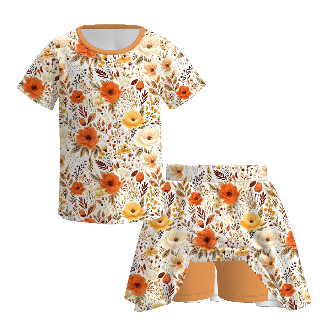 (Pre Order)Family Fall Floral Print Skort Set&Romper