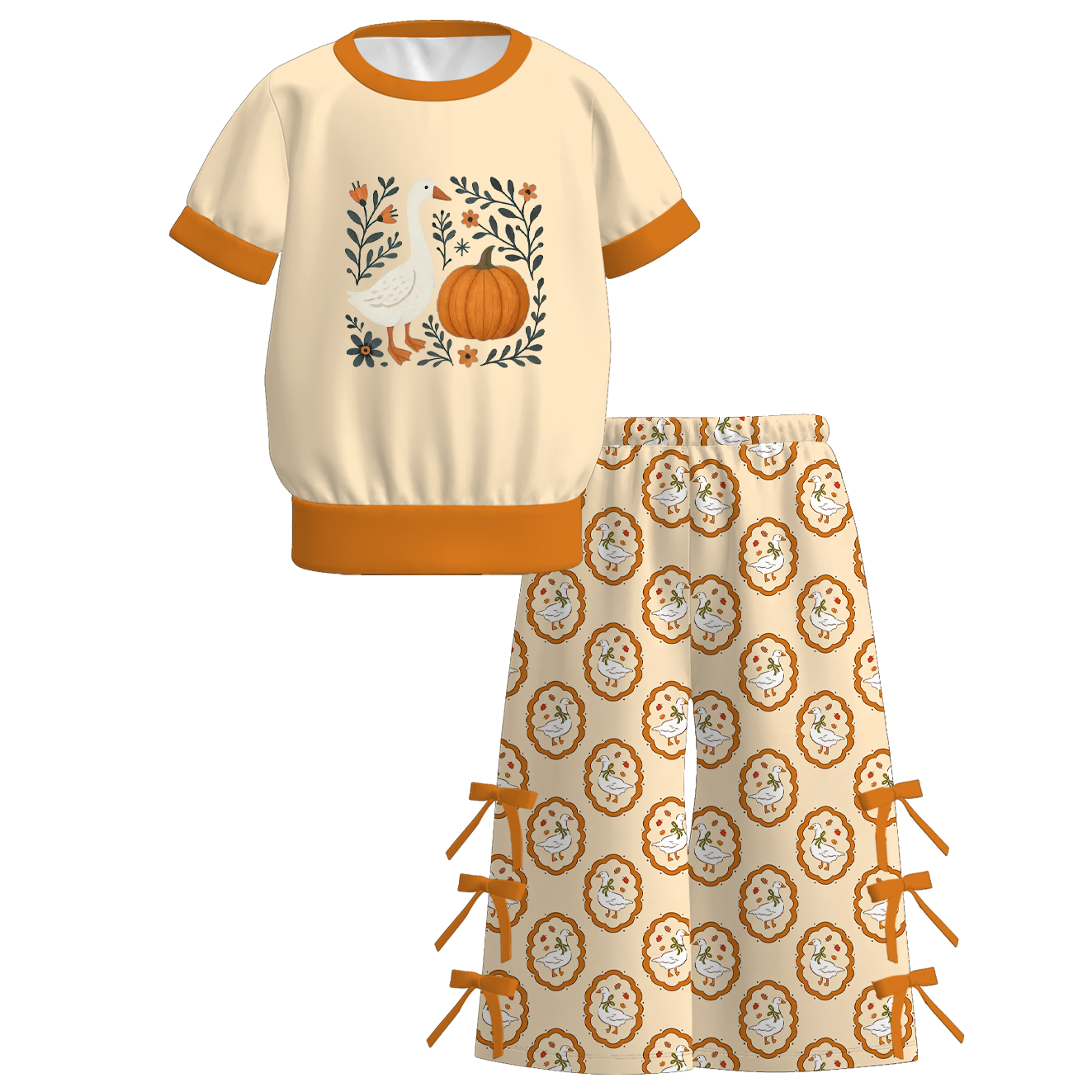 (Pre Order+Prepack Zone)Girls Fall Floral&Goose Print Dress&Outfit Set