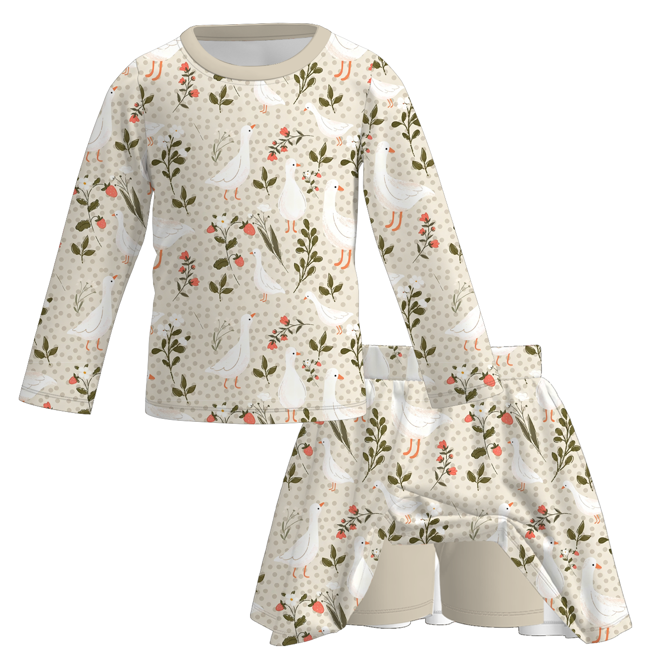 (Pre Order+Prepack Zone)Girls Fall Goose Print Skort Set