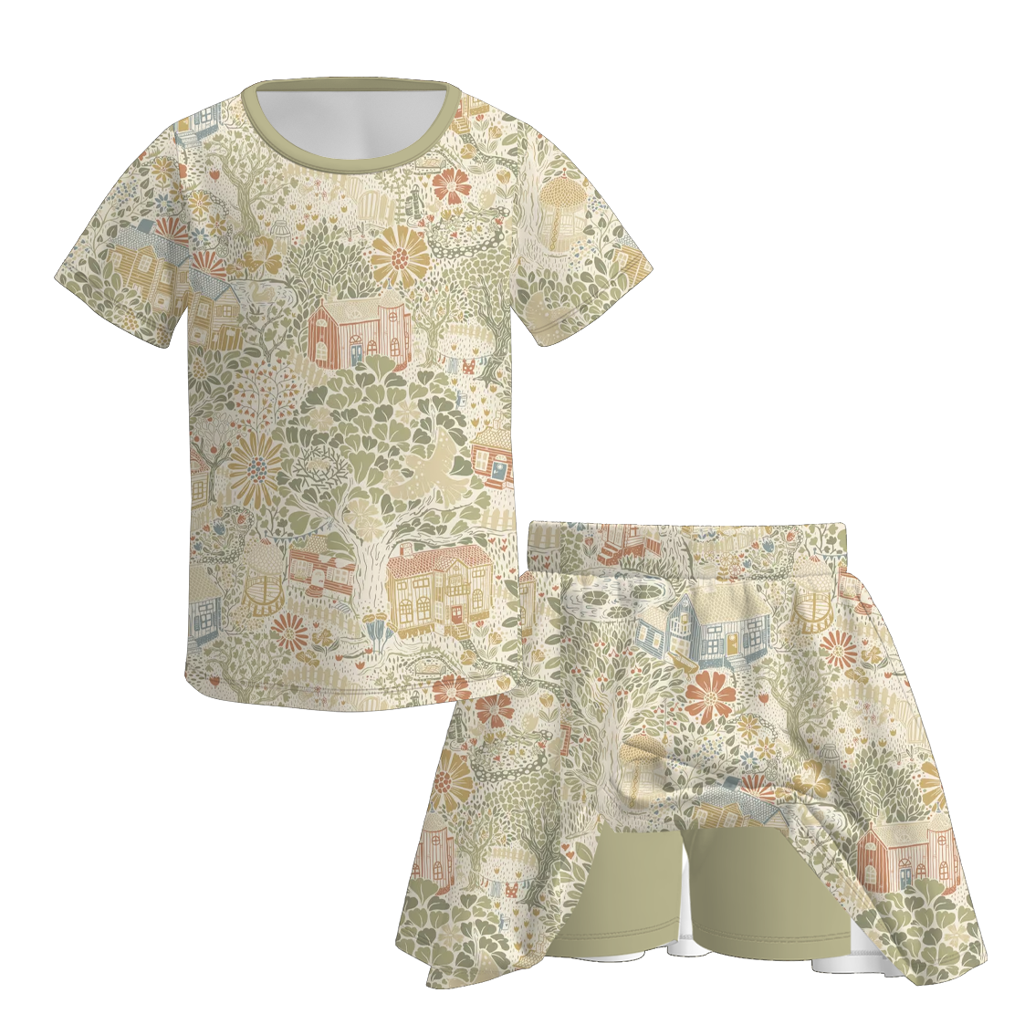 (Pre Order+Prepack Zone)Girls Fall Floral Print Skort Dress&Set