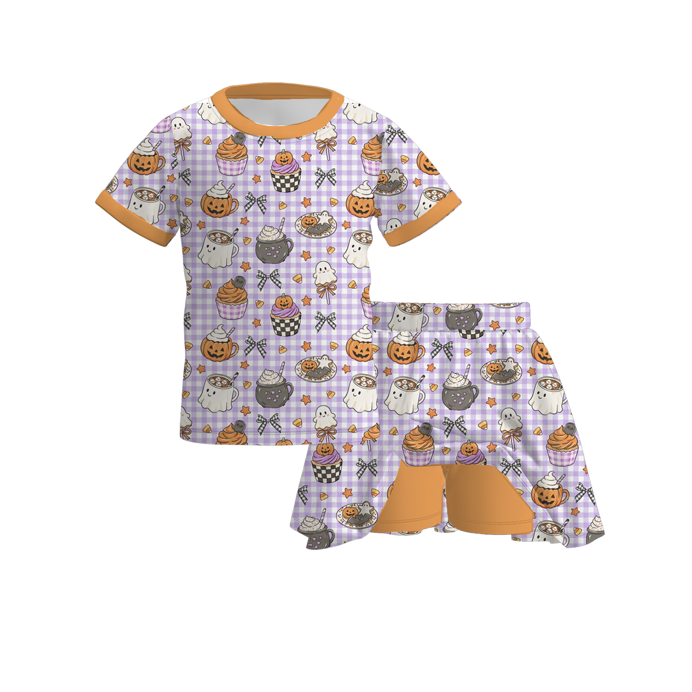 (Pre Order)Girls Halloween Ghost Print Dress,Set