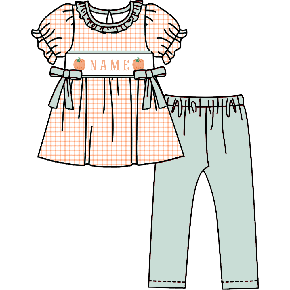 (Pre Order)Siblings Pumpkin Embroidery Smocked Dress,Set&Romper
