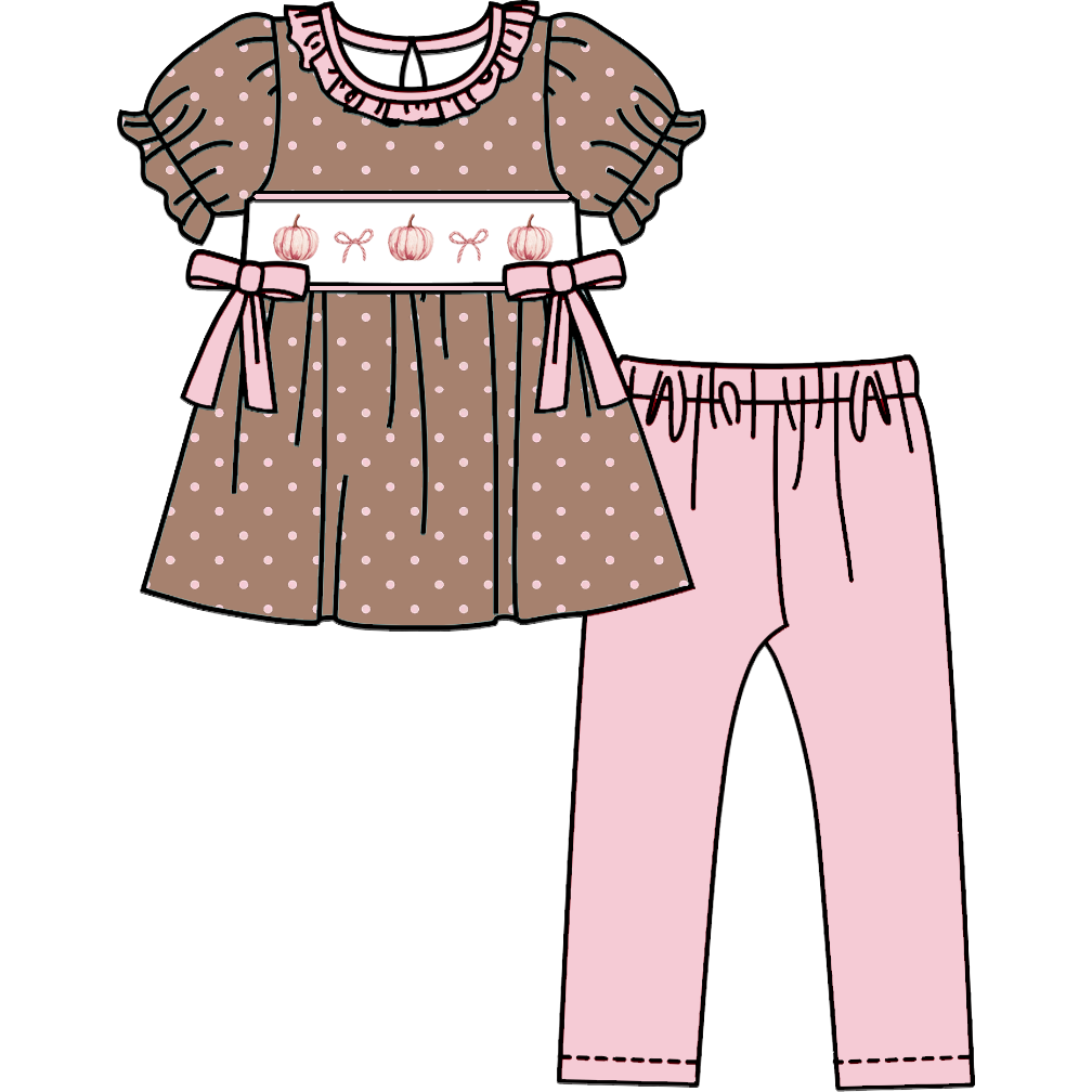 (Pre Order)Sisters Pumpkin Embroidery Smocked Dress,Set&Romper