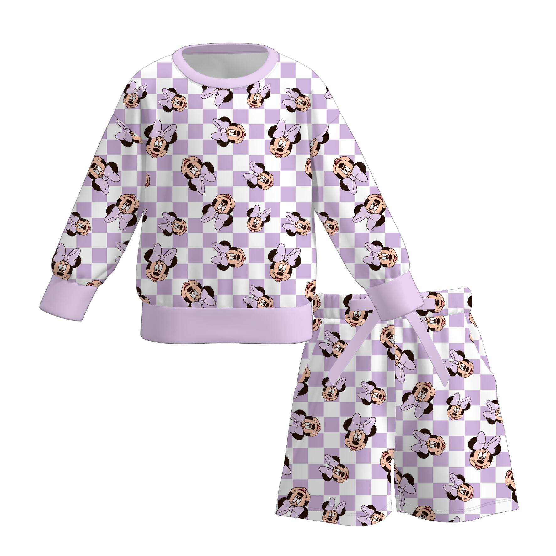 (Pre Order)Girls Fall Cartoon Print Shorts Set