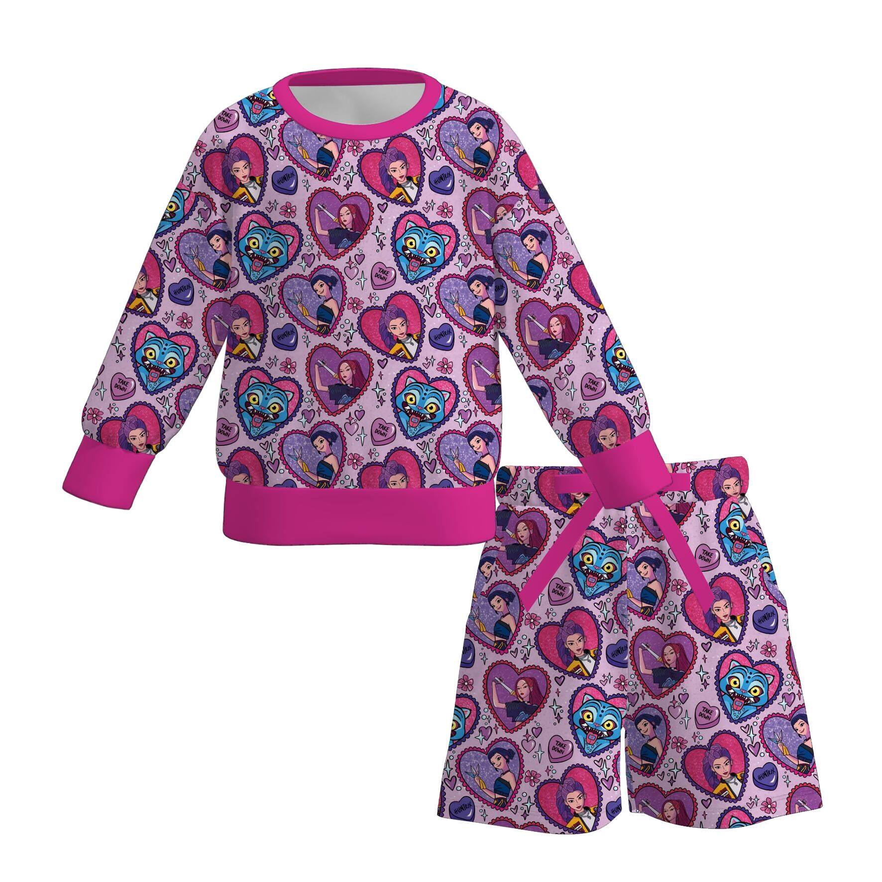 (Pre Order)Girls Fall Cartoon Print Shorts Set