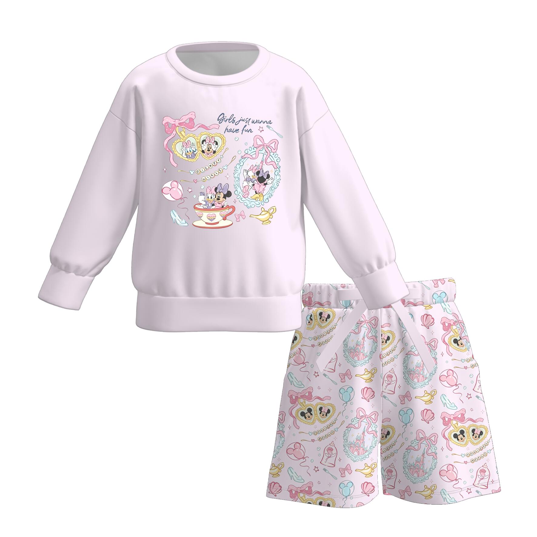 (Pre Order)Girls Fall Cartoon Print Shorts Set