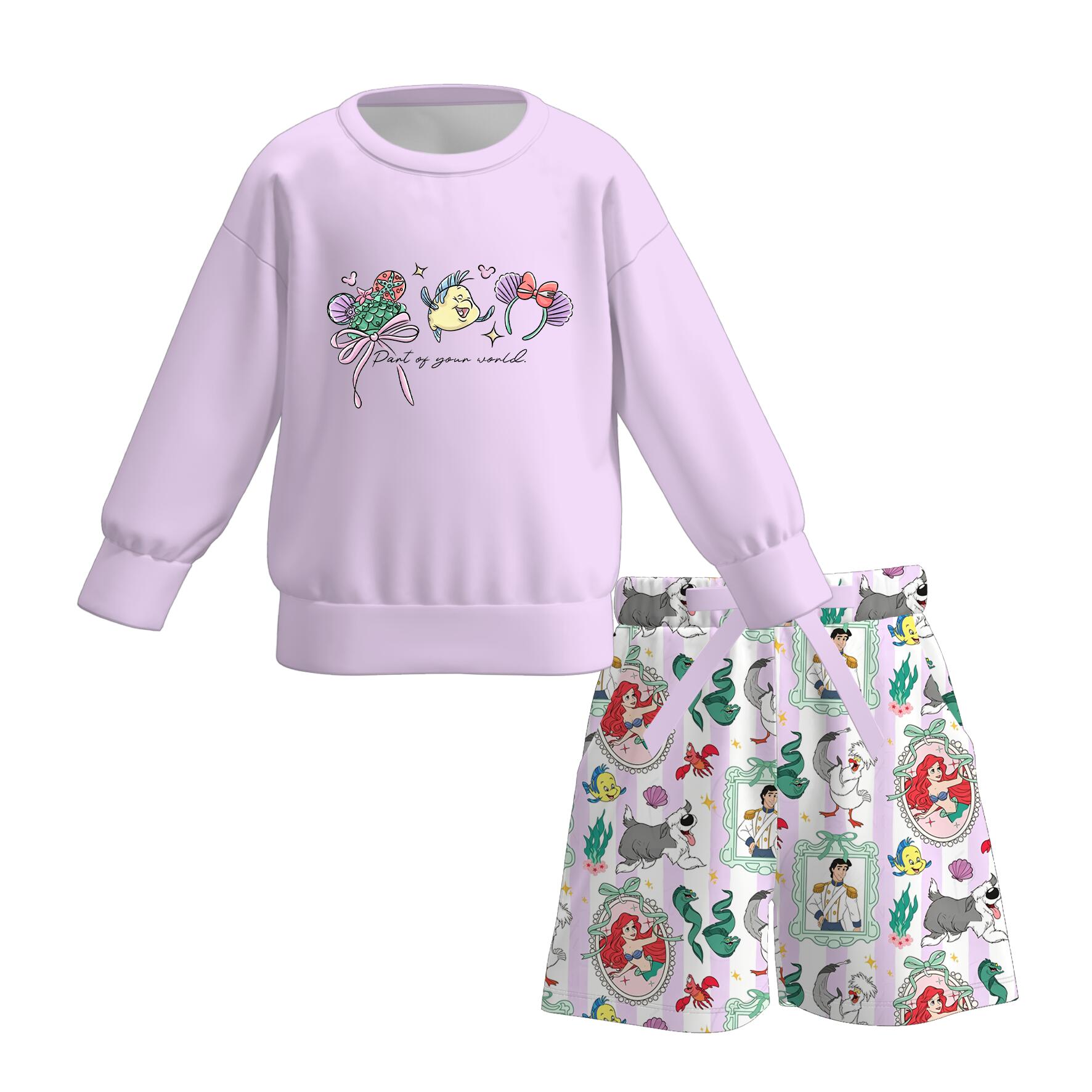 (Pre Order)Girls Fall Cartoon Print Shorts Set