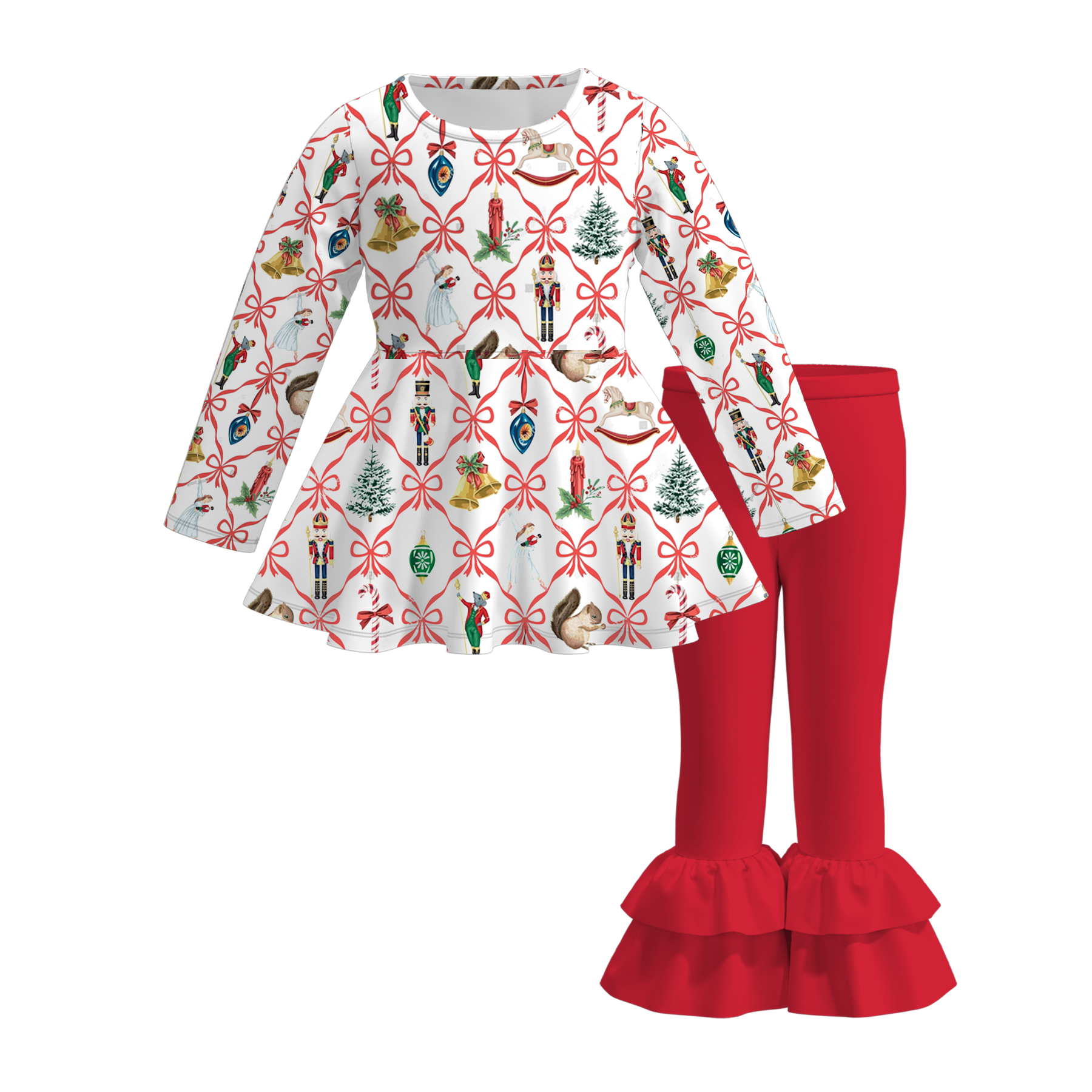 (Pre Order)Girls Christmas Print Ruffle Set