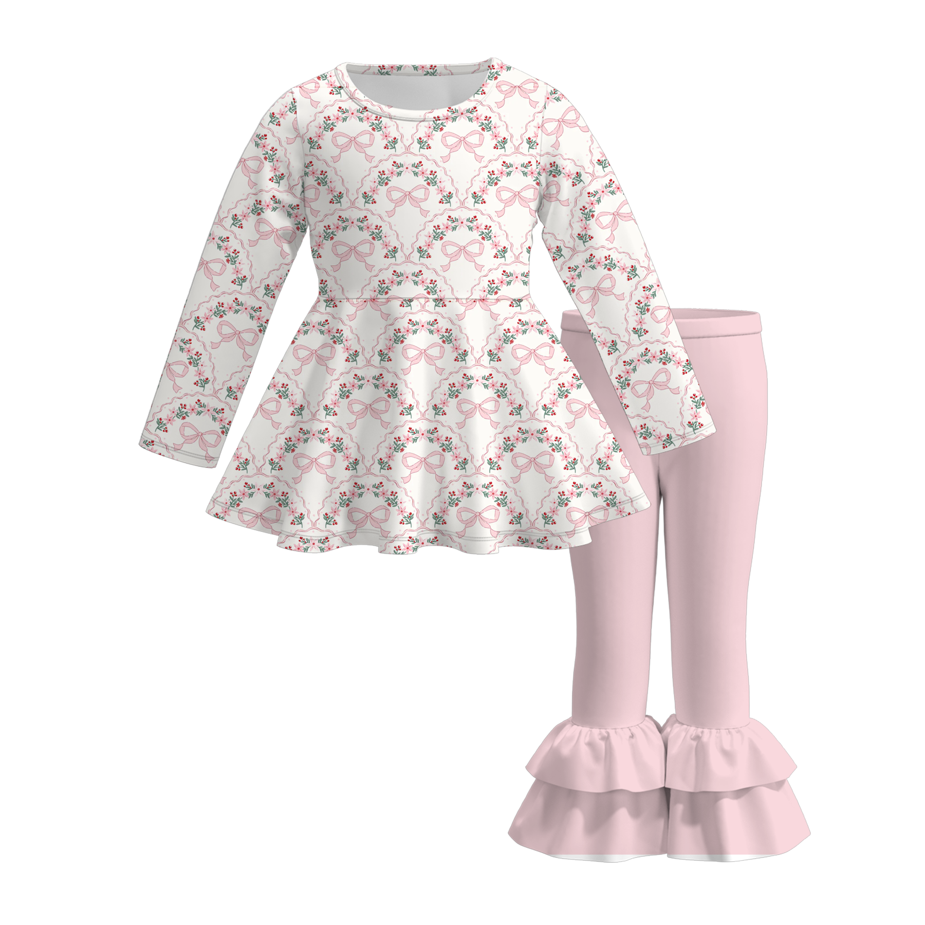 (Pre Order)Girls Christmas Print Ruffle Set