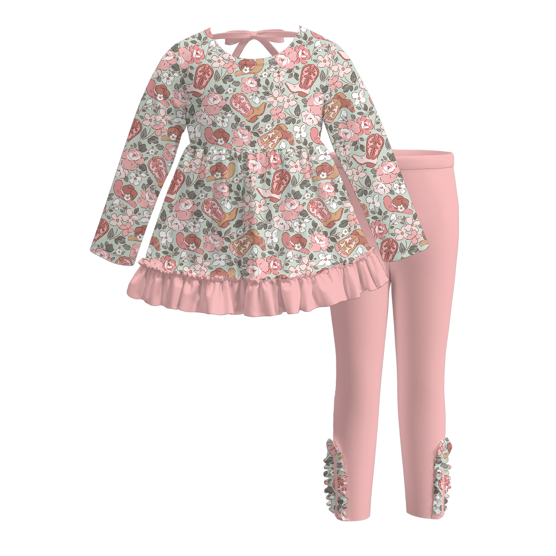 (Pre Order)Girls Christmas Print Ruffle Set