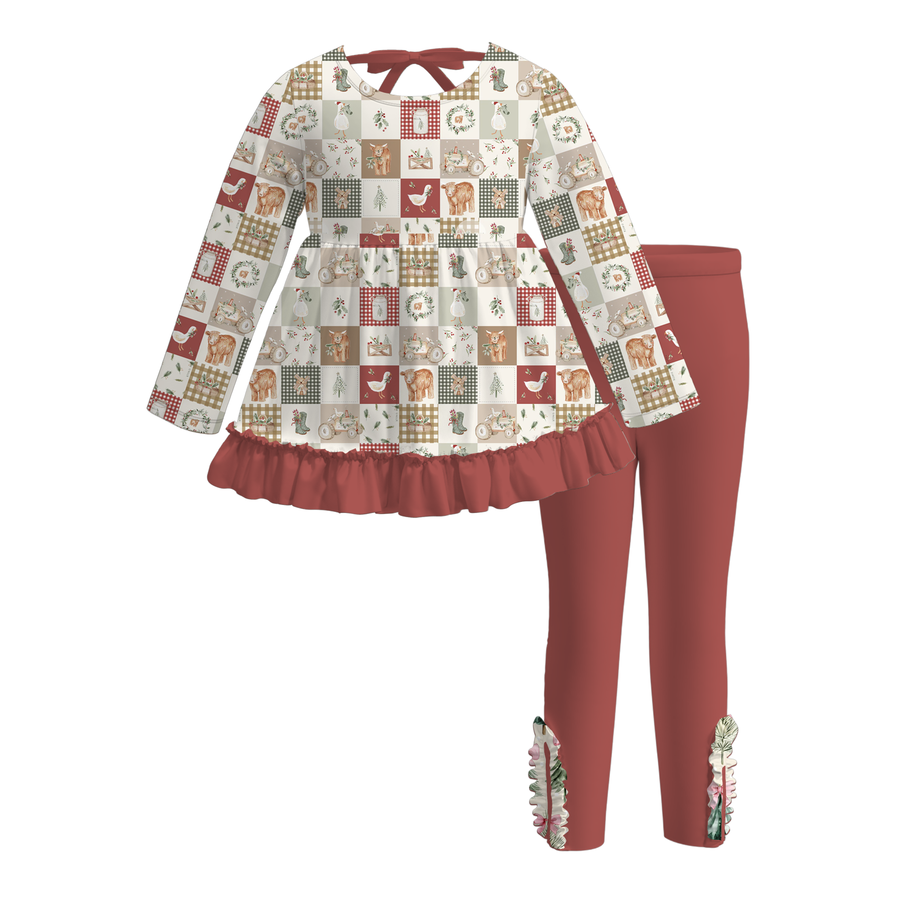(Pre Order)Girls Christmas Print Ruffle Set