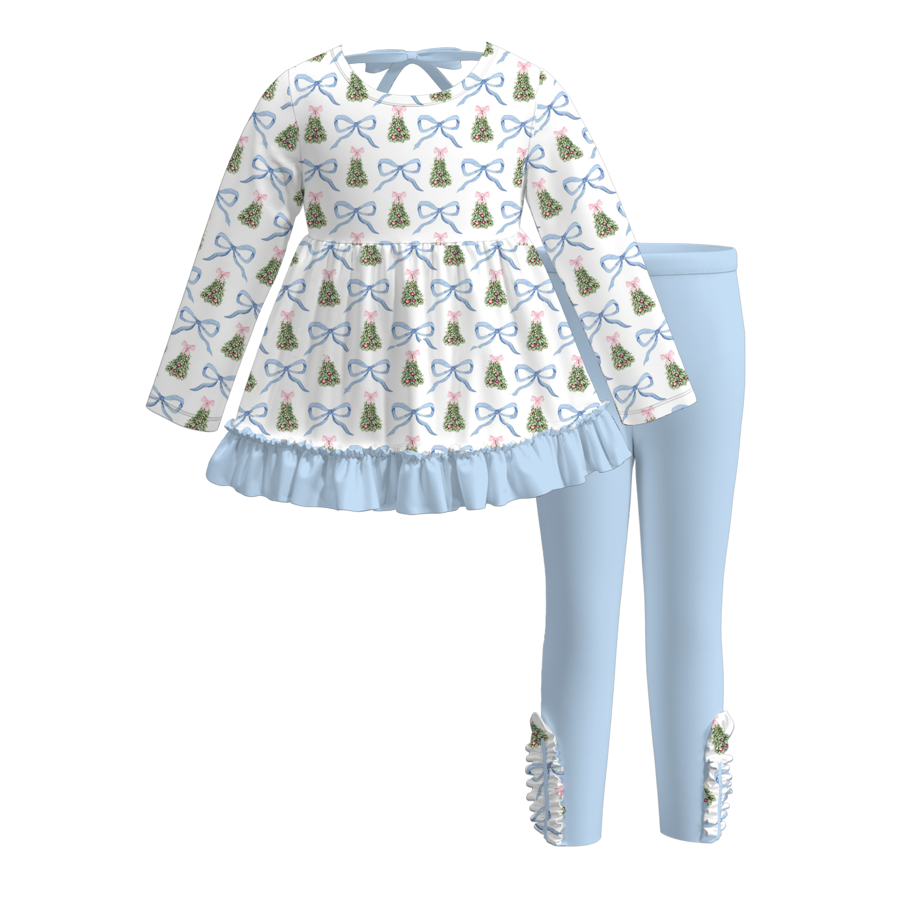 (Pre Order)Girls Christmas Print Ruffle Set