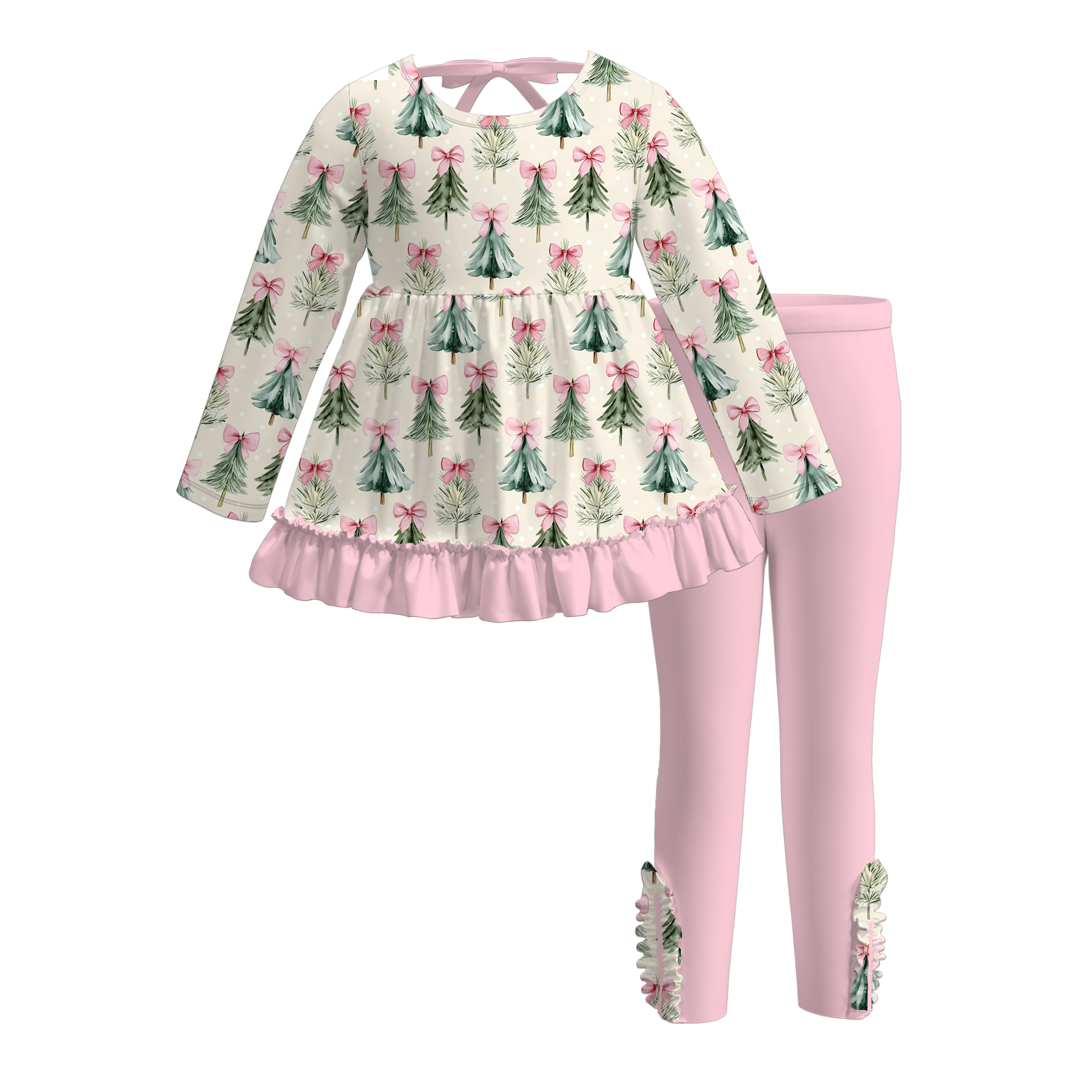 (Pre Order)Girls Christmas Print Ruffle Set