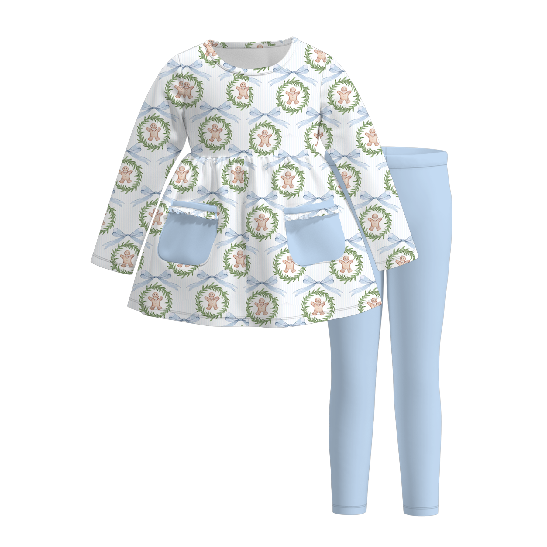 (Pre Order)Girls Christmas Print Set with Pockets