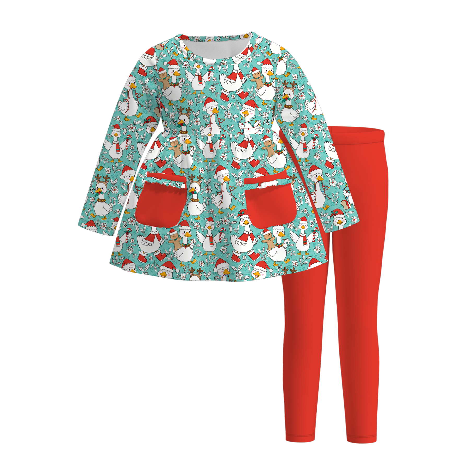 (Pre Order)Girls Christmas Print Set with Pockets