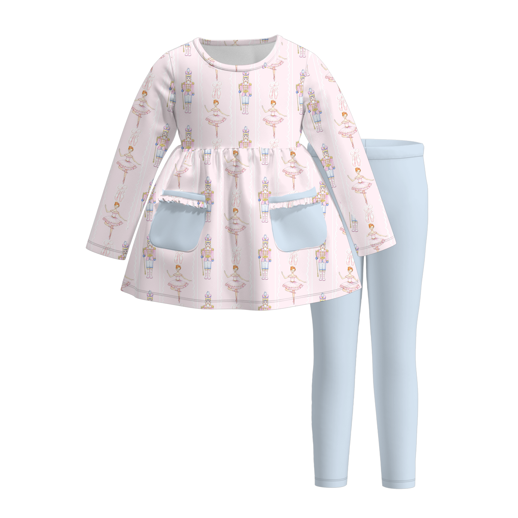 (Pre Order)Girls Christmas Print Set with Pockets