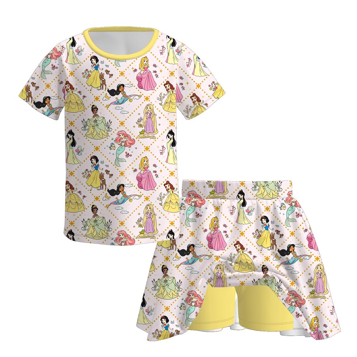 (Pre Order)Girls Fall Princess Print Skort Set