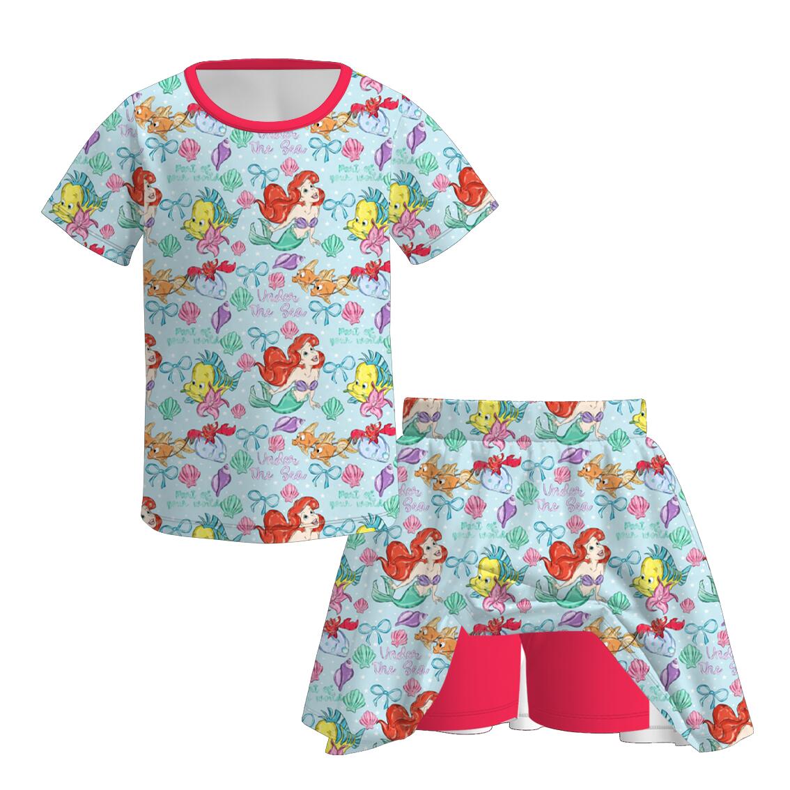 (Pre Order)Girls Fall Princess Print Skort Set
