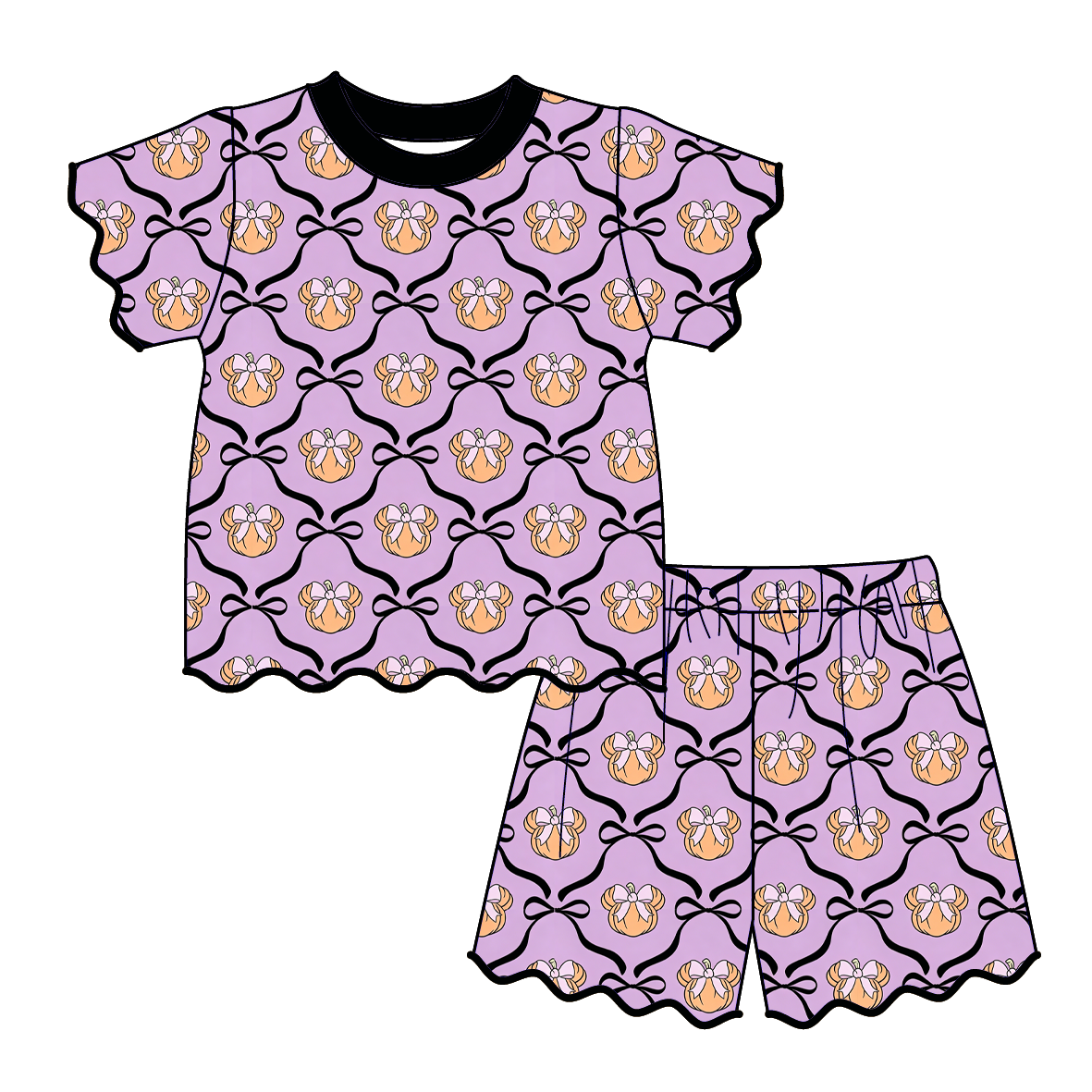 (Pre Order)Girls Halloween Scallop Shorts Set