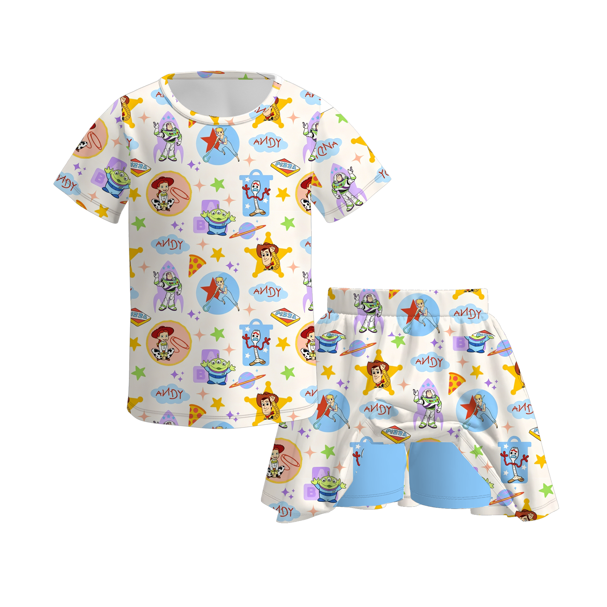 (Pre Order)Girls Fall Cartoon&Princess Print Skort Set