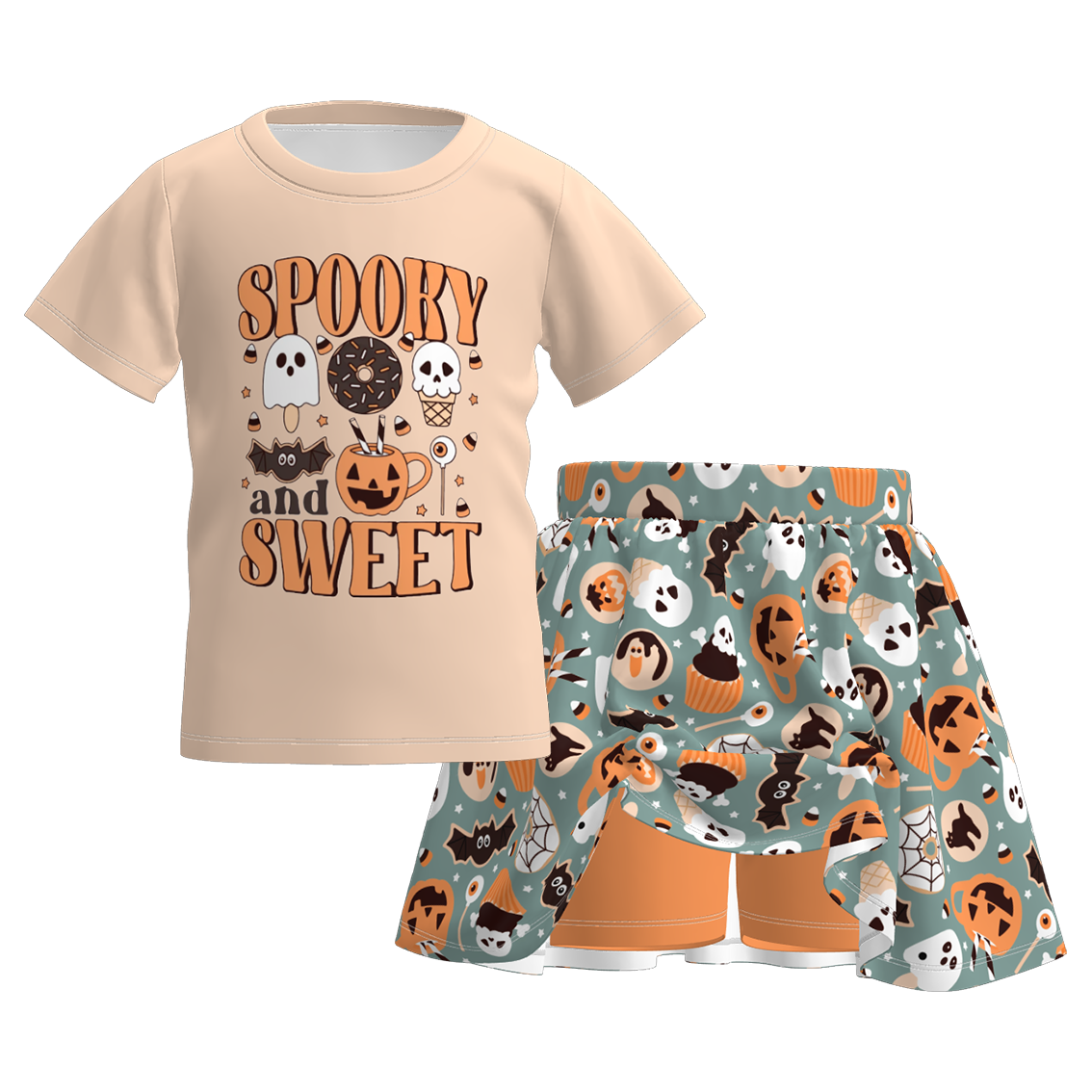 (Pre Order)Girls Halloween Print Skort Set