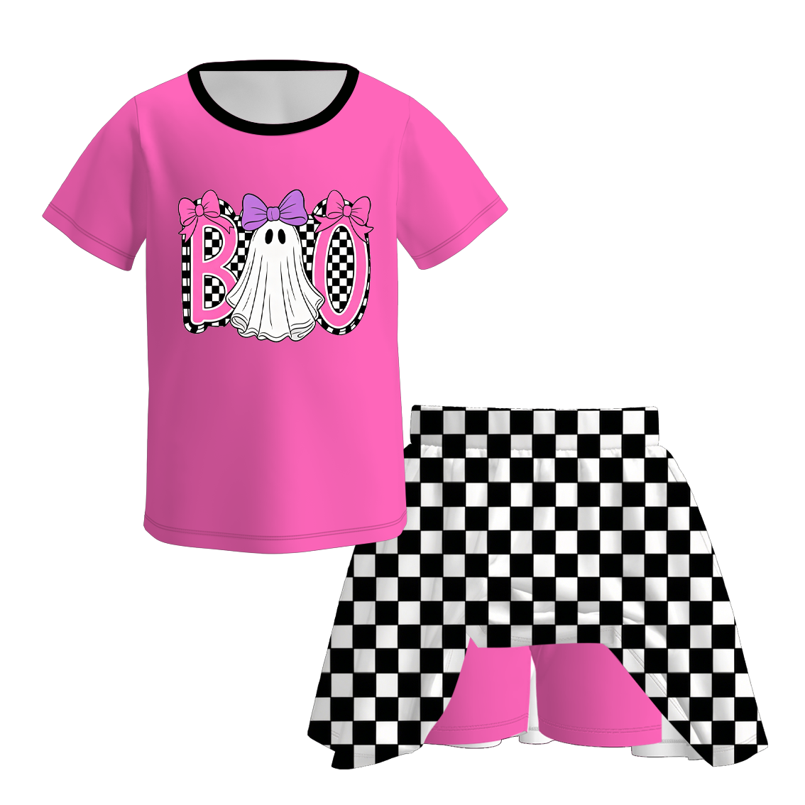 (Pre Order)Girls Halloween Ghost Print Skort Set
