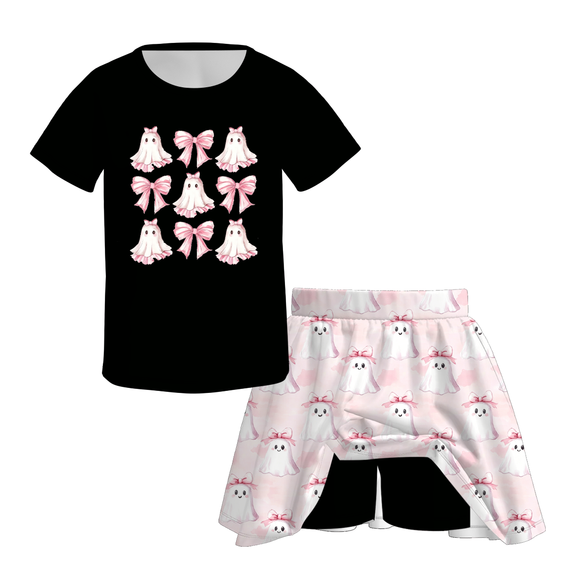 (Pre Order)Girls Halloween Ghost Print Skort Set