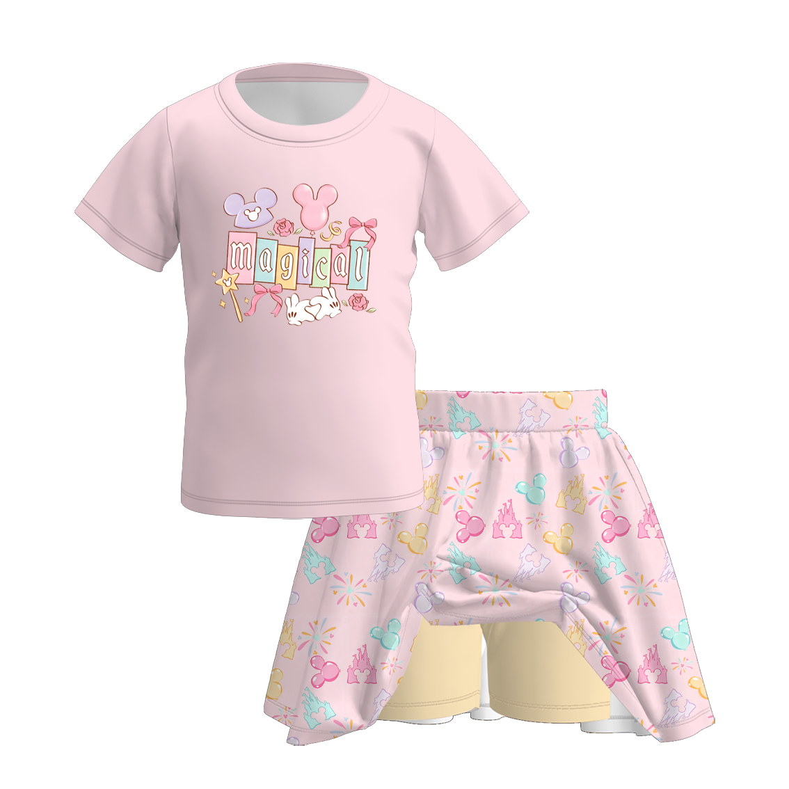 (Pre Order)Girls Fall Cartoon Print Skirt Set&Skort Set