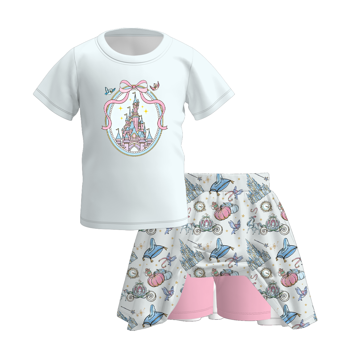 (Pre Order)Girls Fall Princess Print Skort Dress&Set