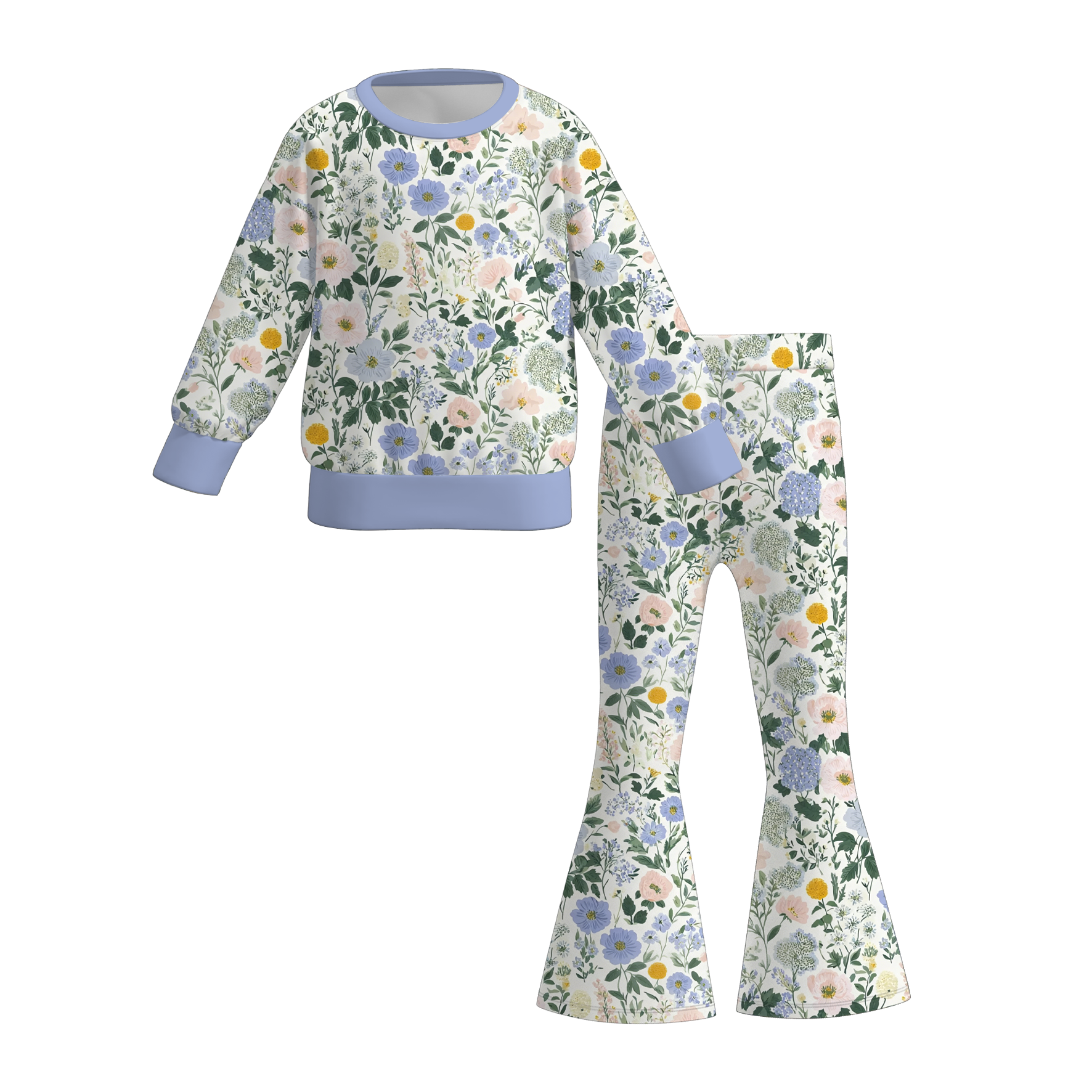 (Pre Order)Girls Fall Floral Print Sweatshirt Set