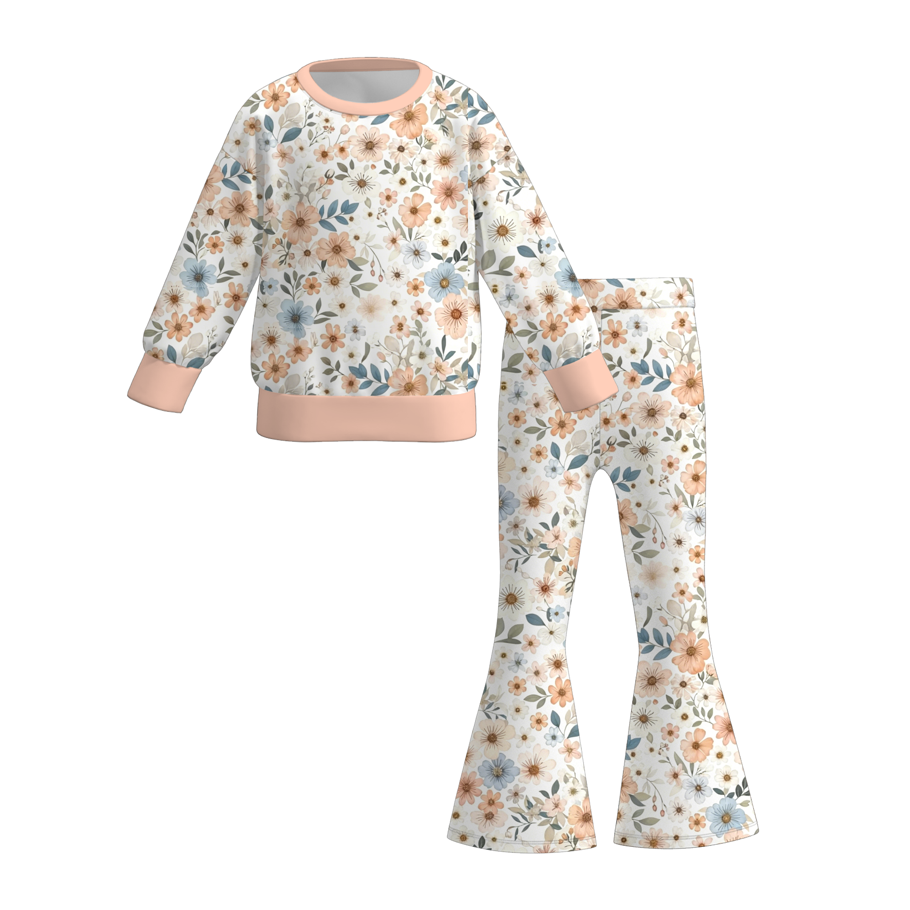 (Pre Order)Girls Fall Floral Print Sweatshirt Set