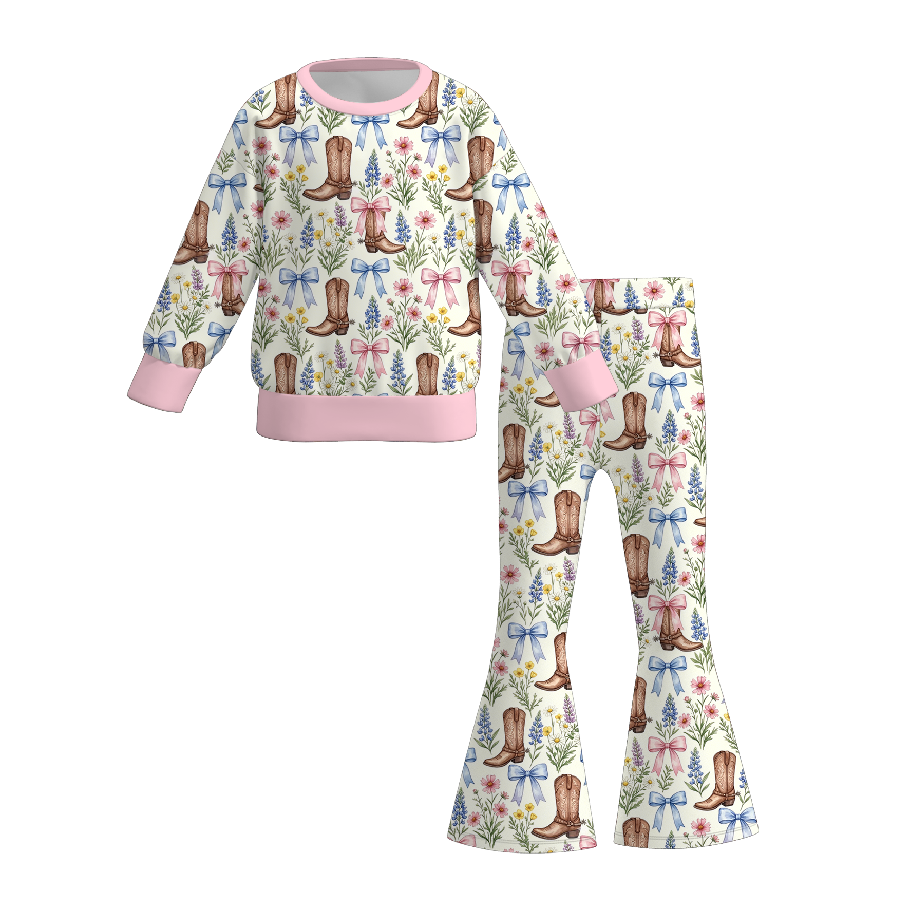 (Pre Order)Girls Fall Floral Print Sweatshirt Set
