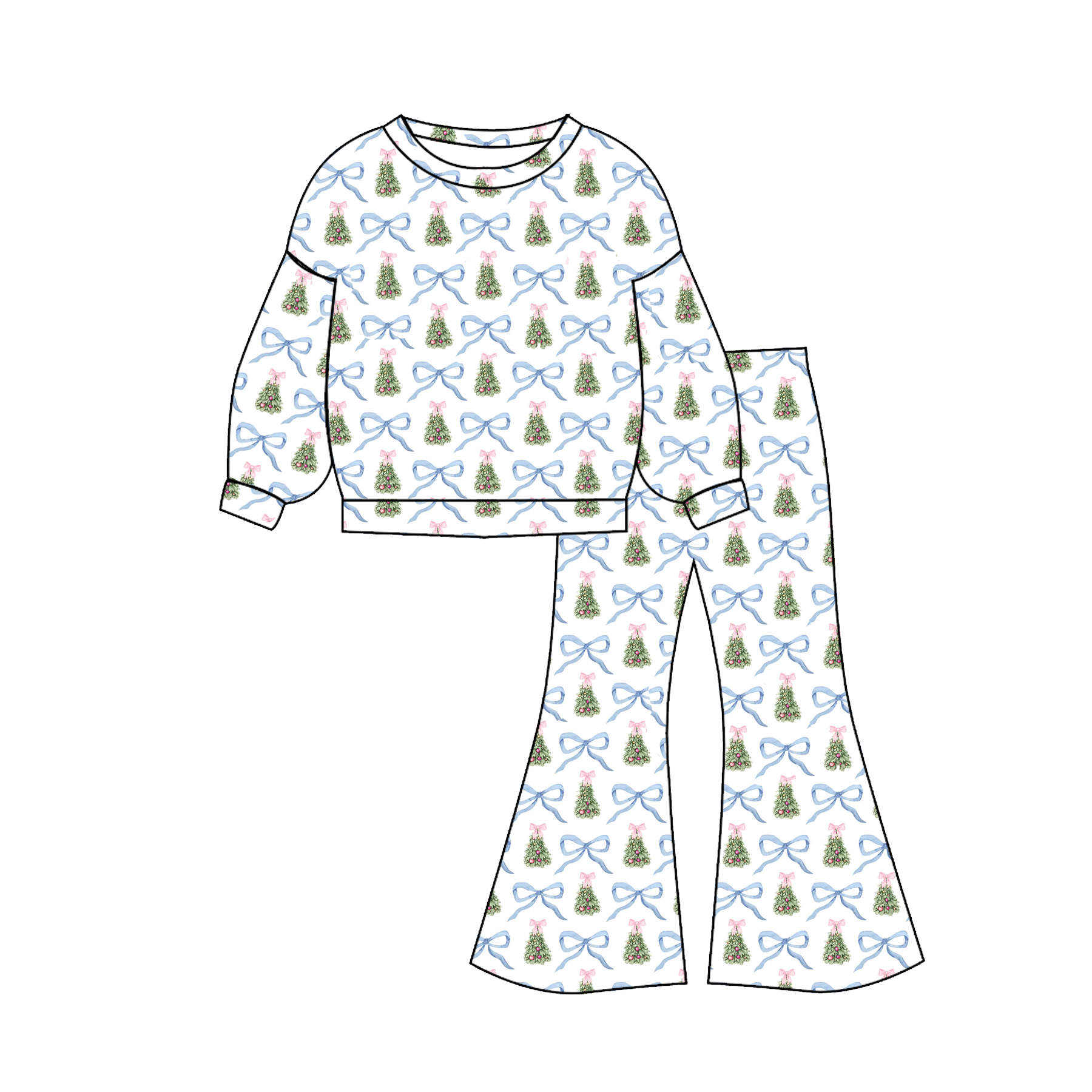 (Pre Order)Girls Christmas Tree Print Dress,Set&Jumpsuit