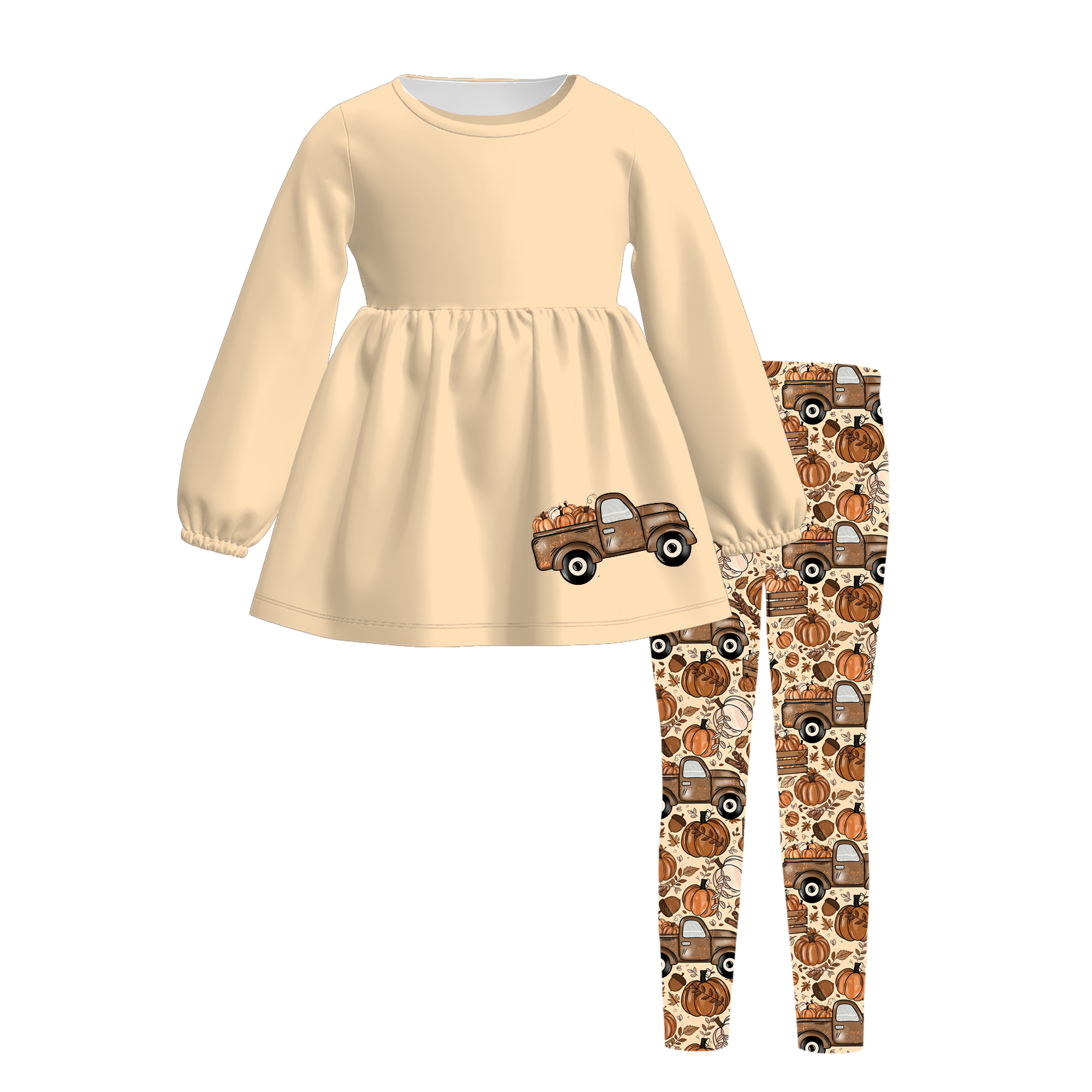 (Pre Order)Girls Fall Pumpkin Print Dress&Outfit Set