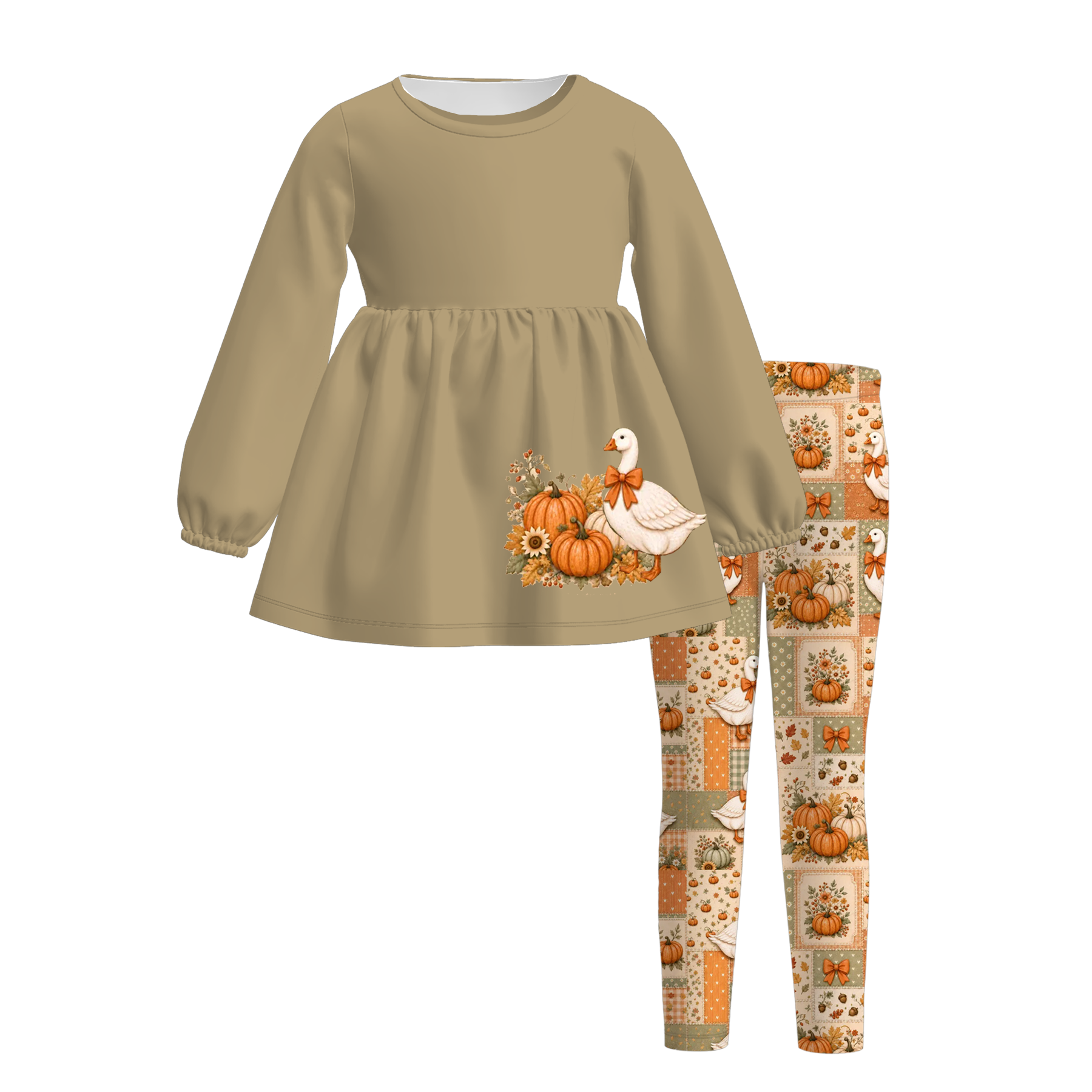 (Pre Order)Girls Fall Goose Print Dress&Outfit Set