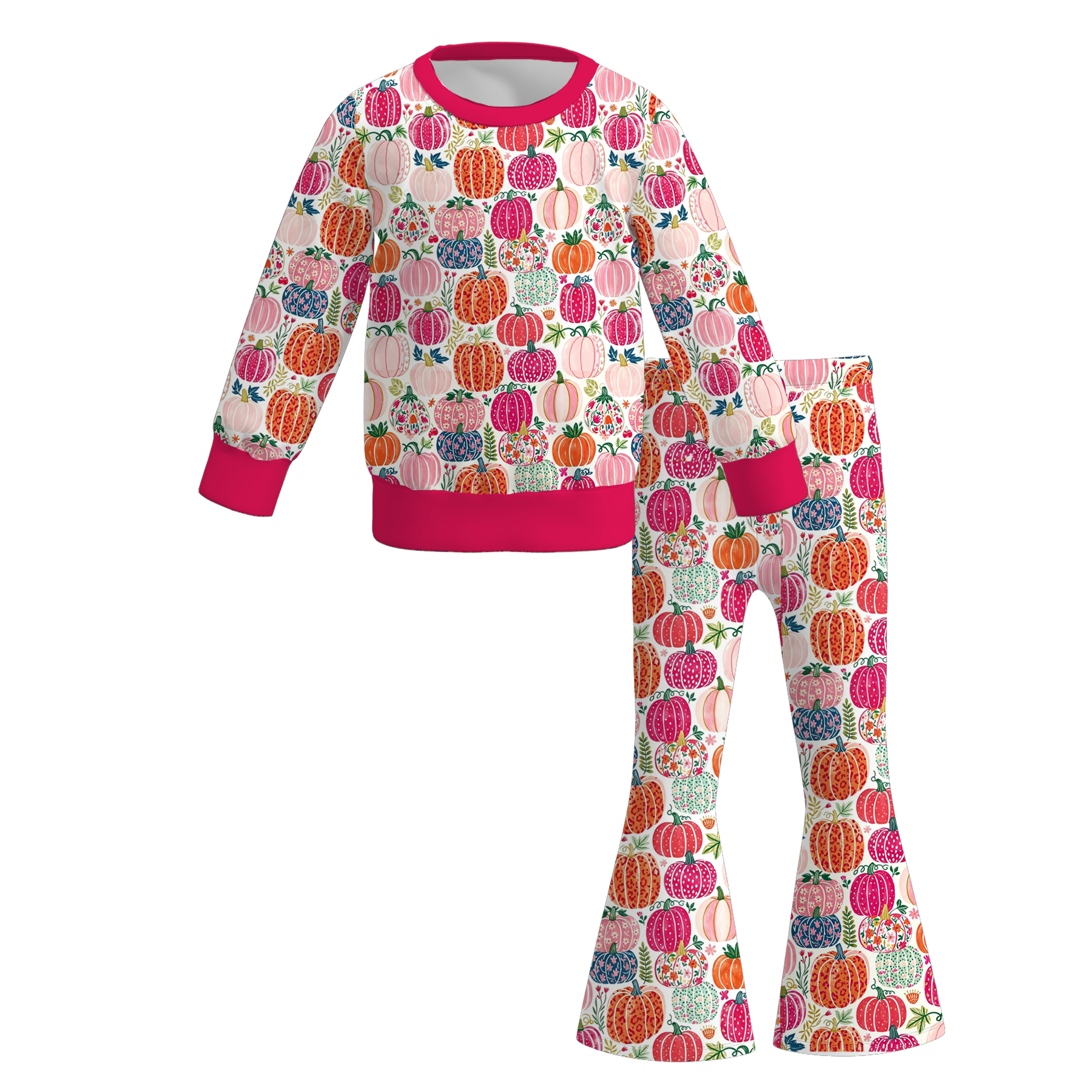 (Pre Order)Girls Fall Pumpkin Print Dress&Outfit Set