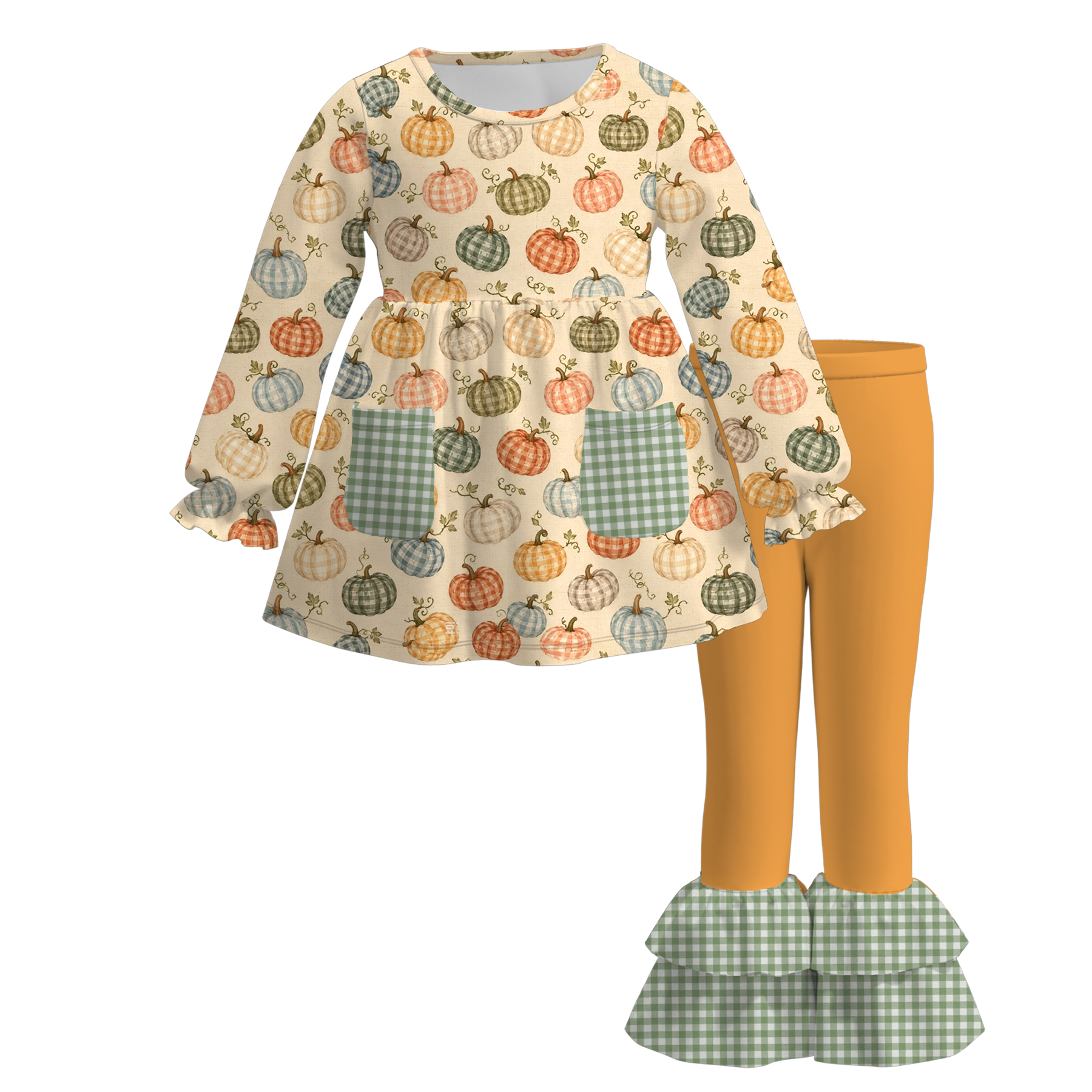 (Pre Order)Girls Fall Pumpkin Print Dress&Outfit Set