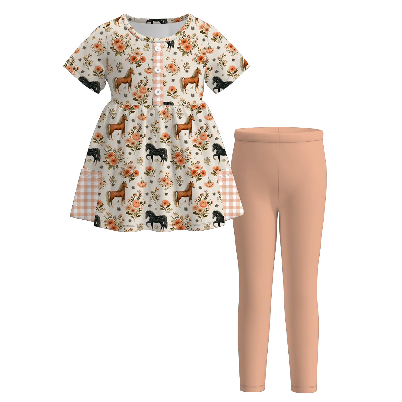 (Pre Order)Sisters Fall Horse Print Set,Jumpsuit&Romper