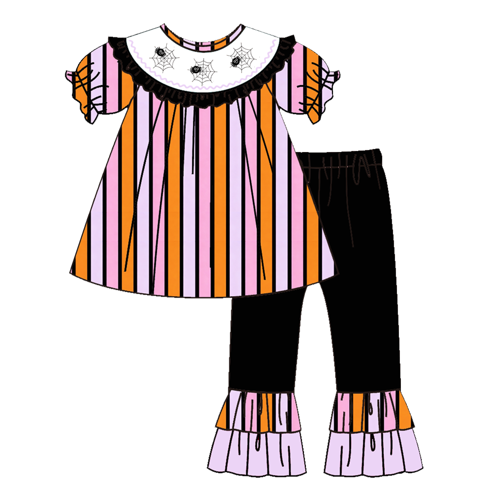 (Pre Order)Girls Halloween Embroidery Smocked Dress,Set&Romper