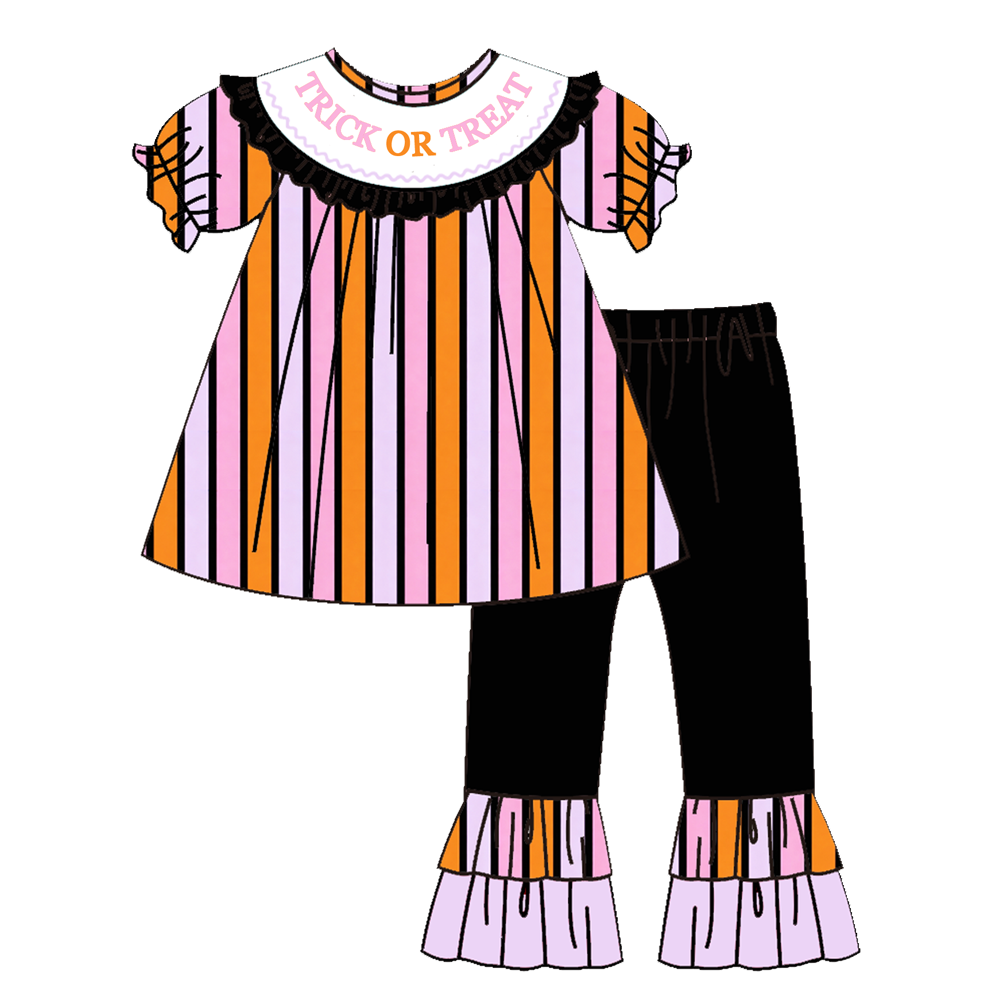 (Pre Order)Girls Halloween Embroidery Smocked Dress,Set&Romper