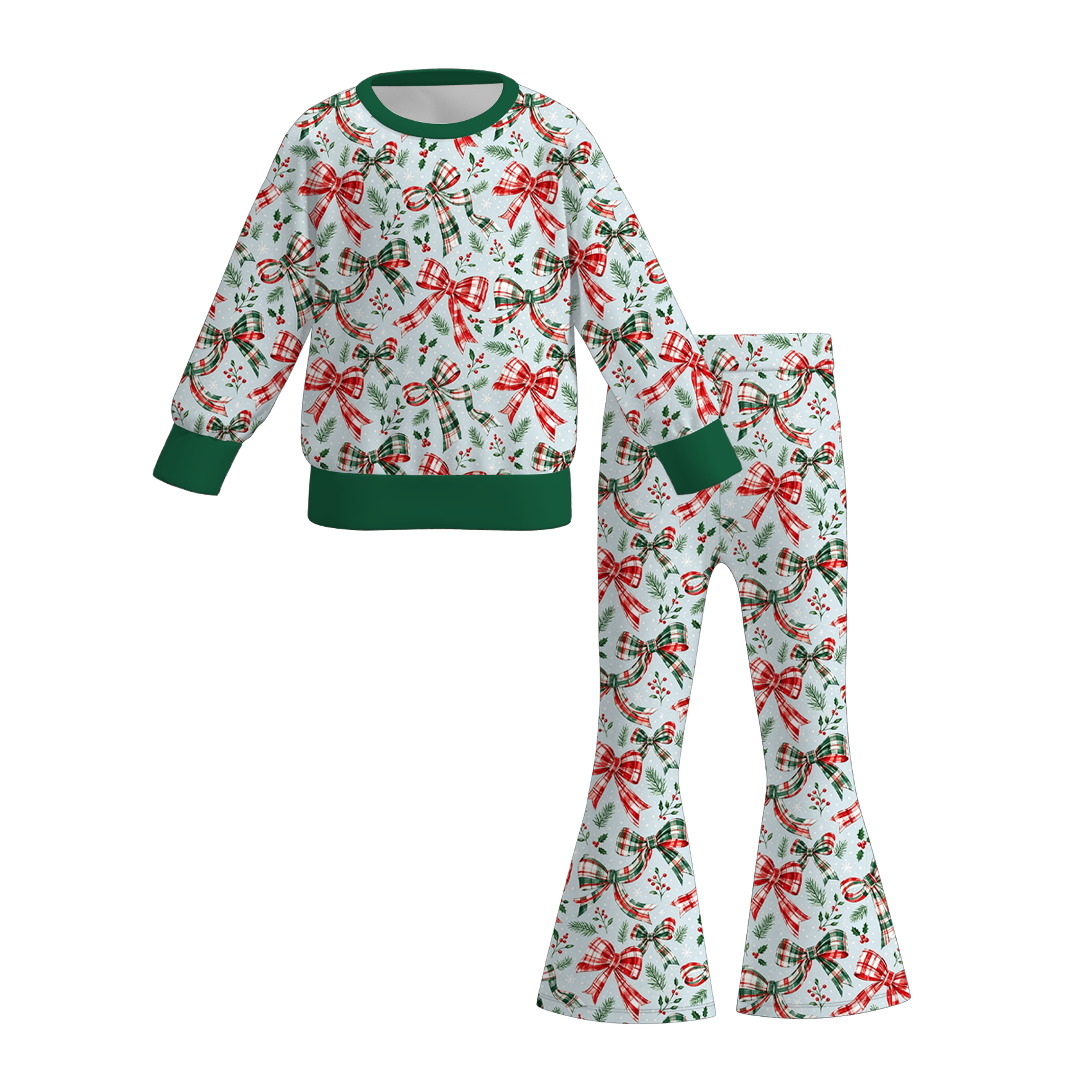 (Pre Order)Girls Christmas Print Twill Sweatshirt Suit